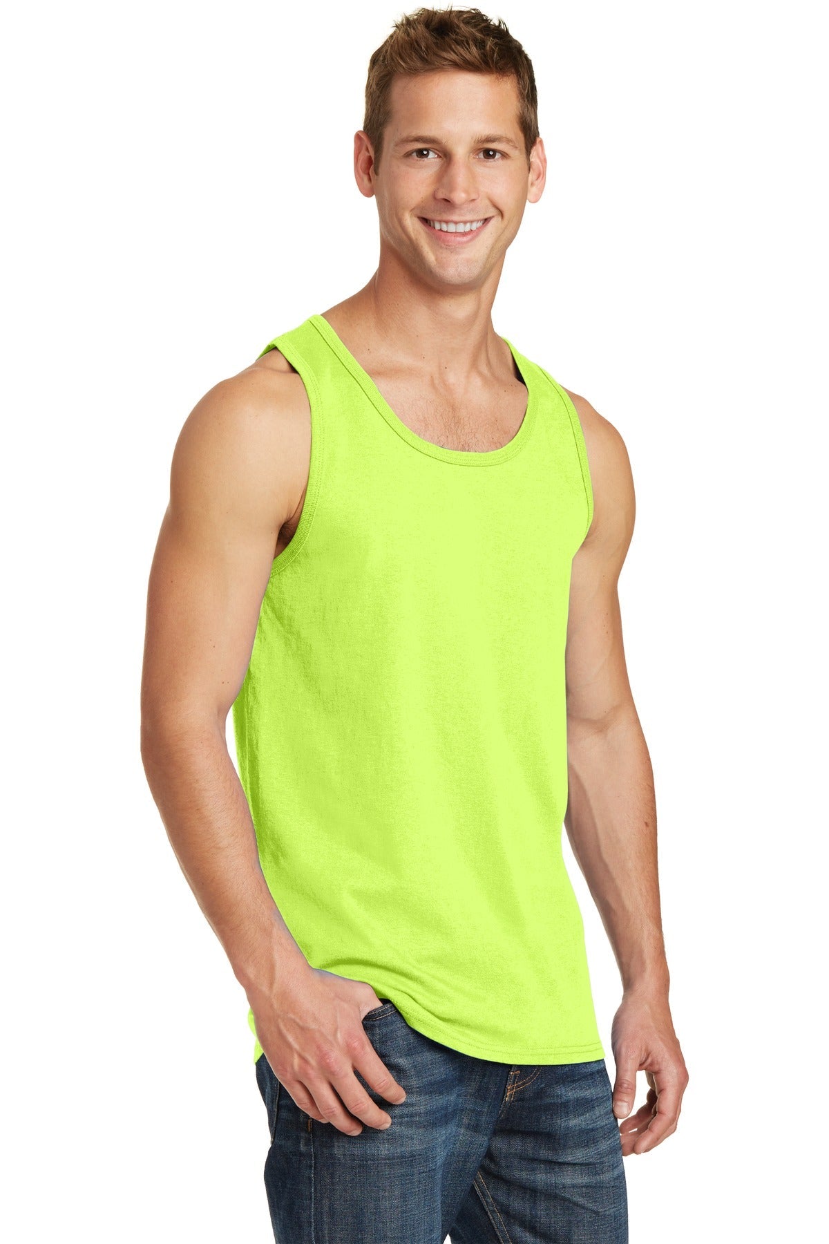 Neon Yellow Port & Co Core Cotton Tank Top. PC54TT