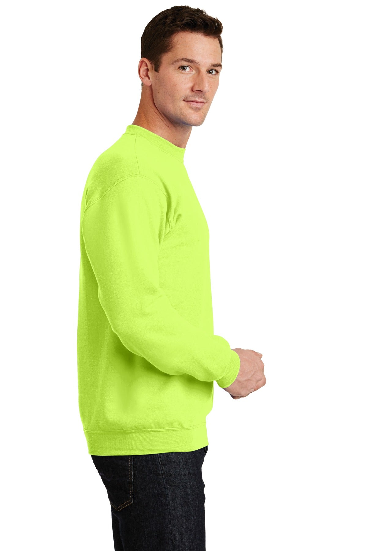 Neon Yellow Port & Co Core Fleece Crewneck Sweatshirt. PC78