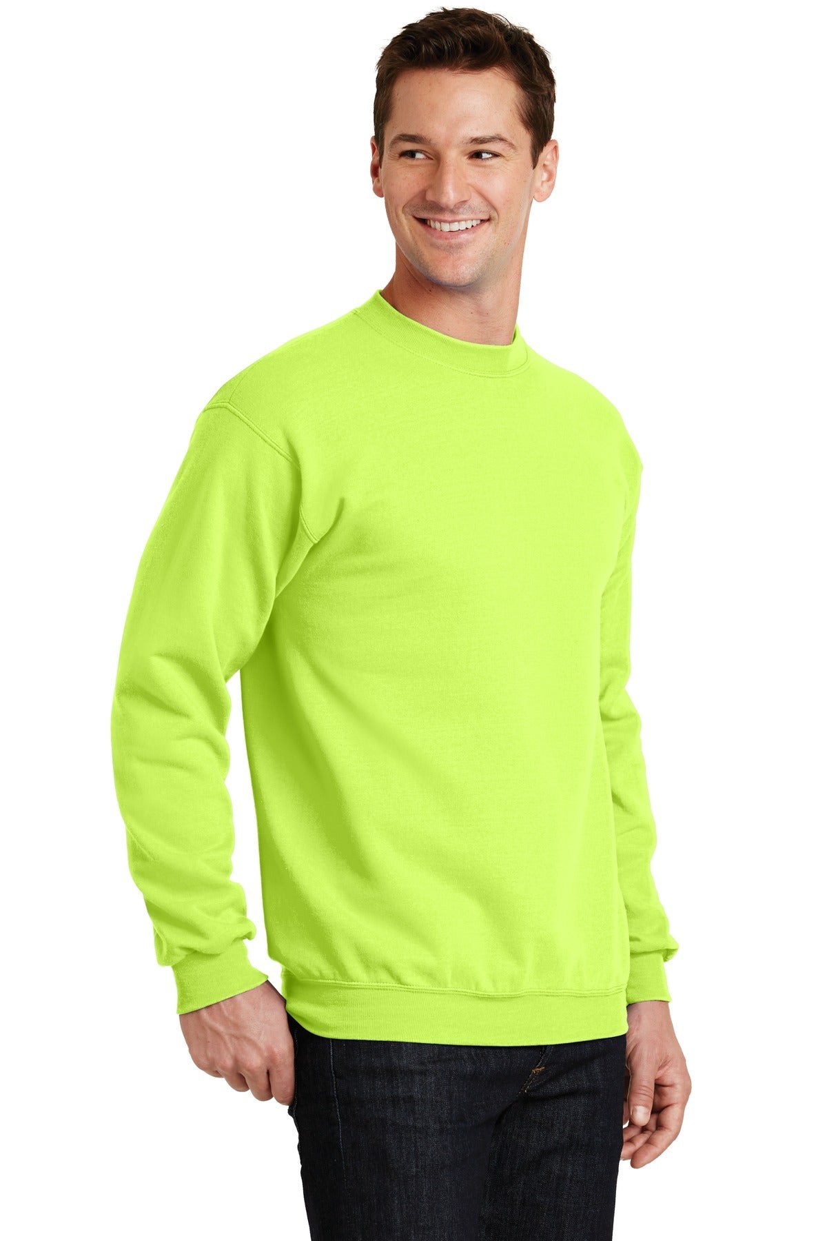 Neon Yellow Port & Co Core Fleece Crewneck Sweatshirt. PC78