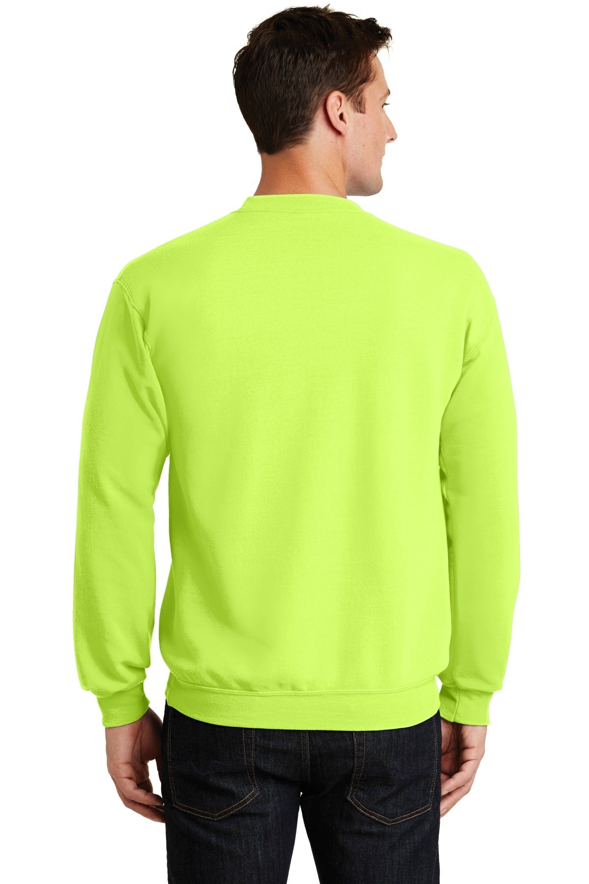 Neon Yellow Port & Co Core Fleece Crewneck Sweatshirt. PC78