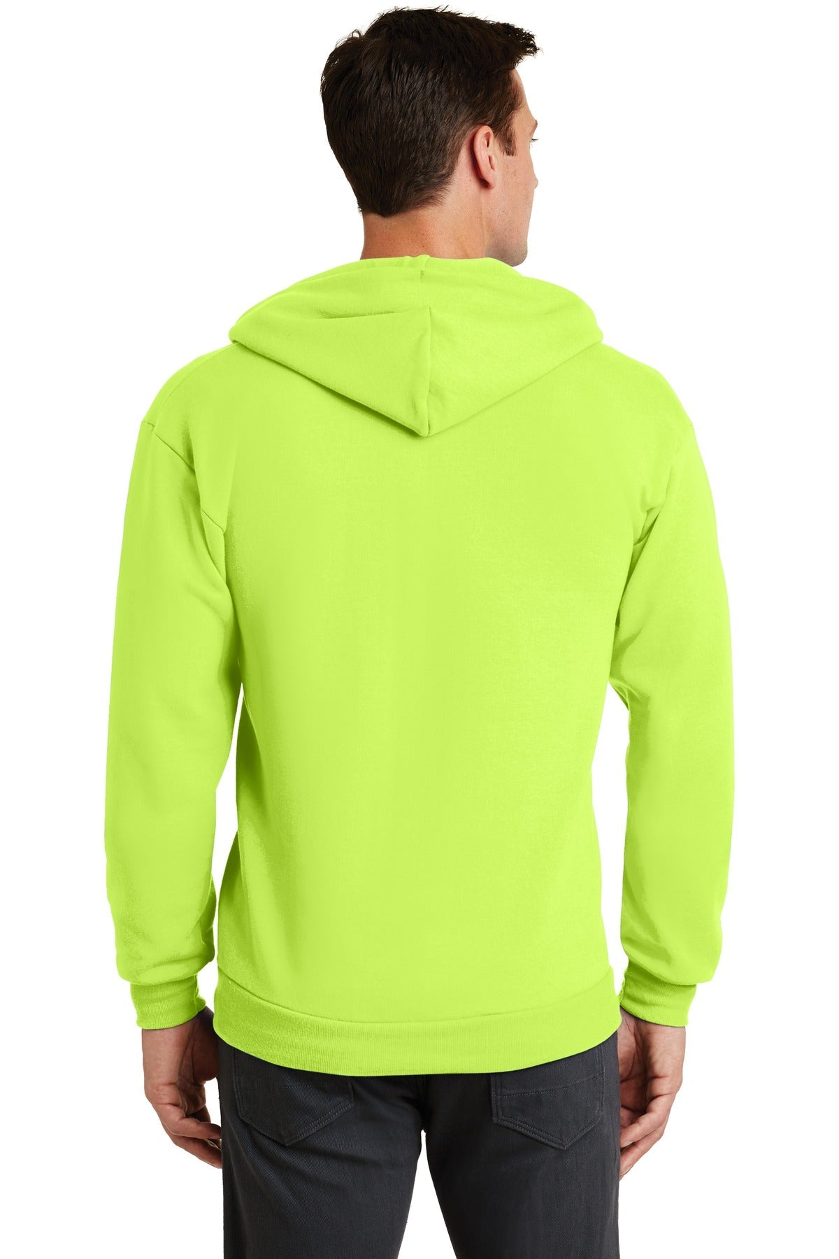 Neon Yellow Port & Co Core Fleece Full-Zip Hooded Sweatshirt. PC78ZH