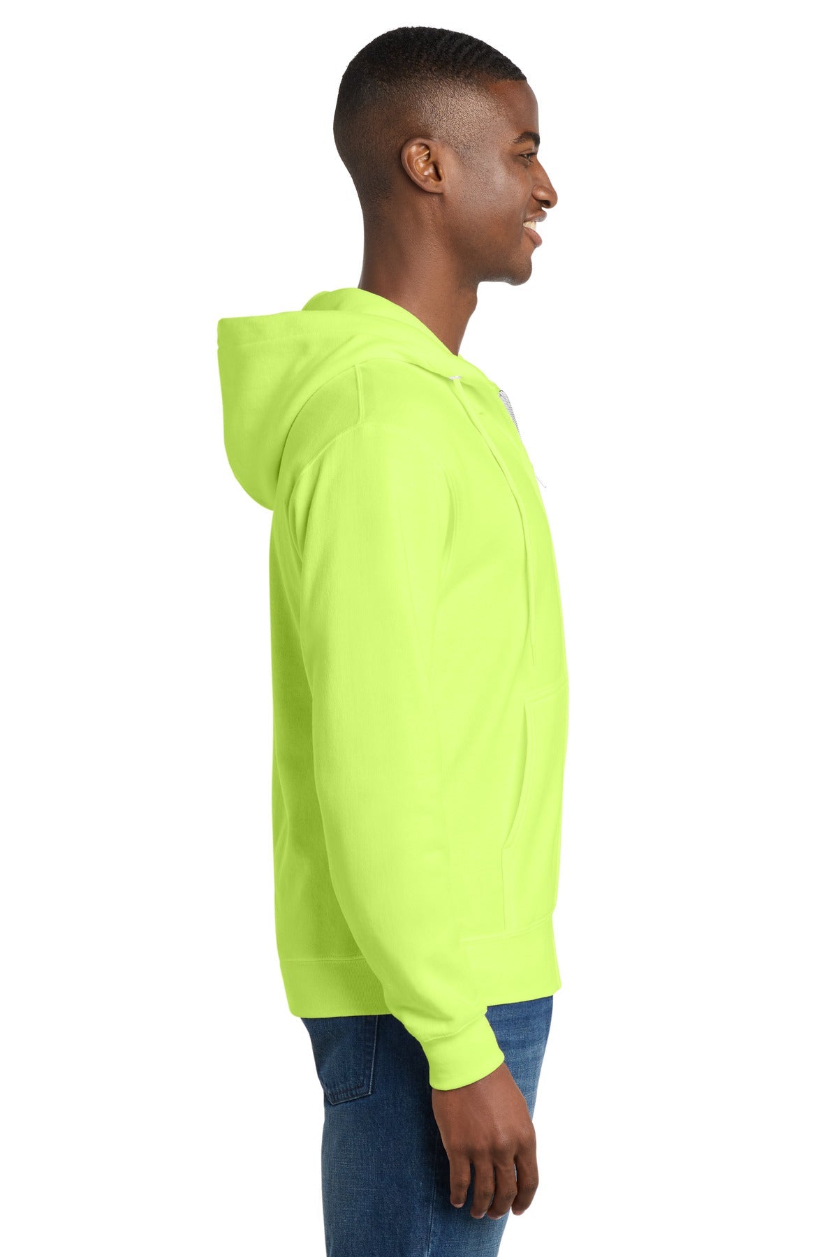 Neon Yellow Port & Co Core Fleece Full-Zip Hooded Sweatshirt. PC78ZH