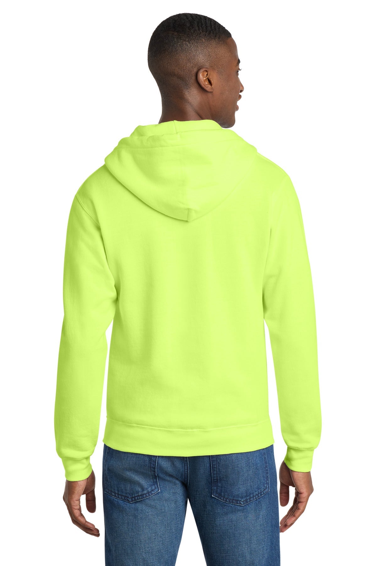 Neon Yellow Port & Co Core Fleece Full-Zip Hooded Sweatshirt. PC78ZH