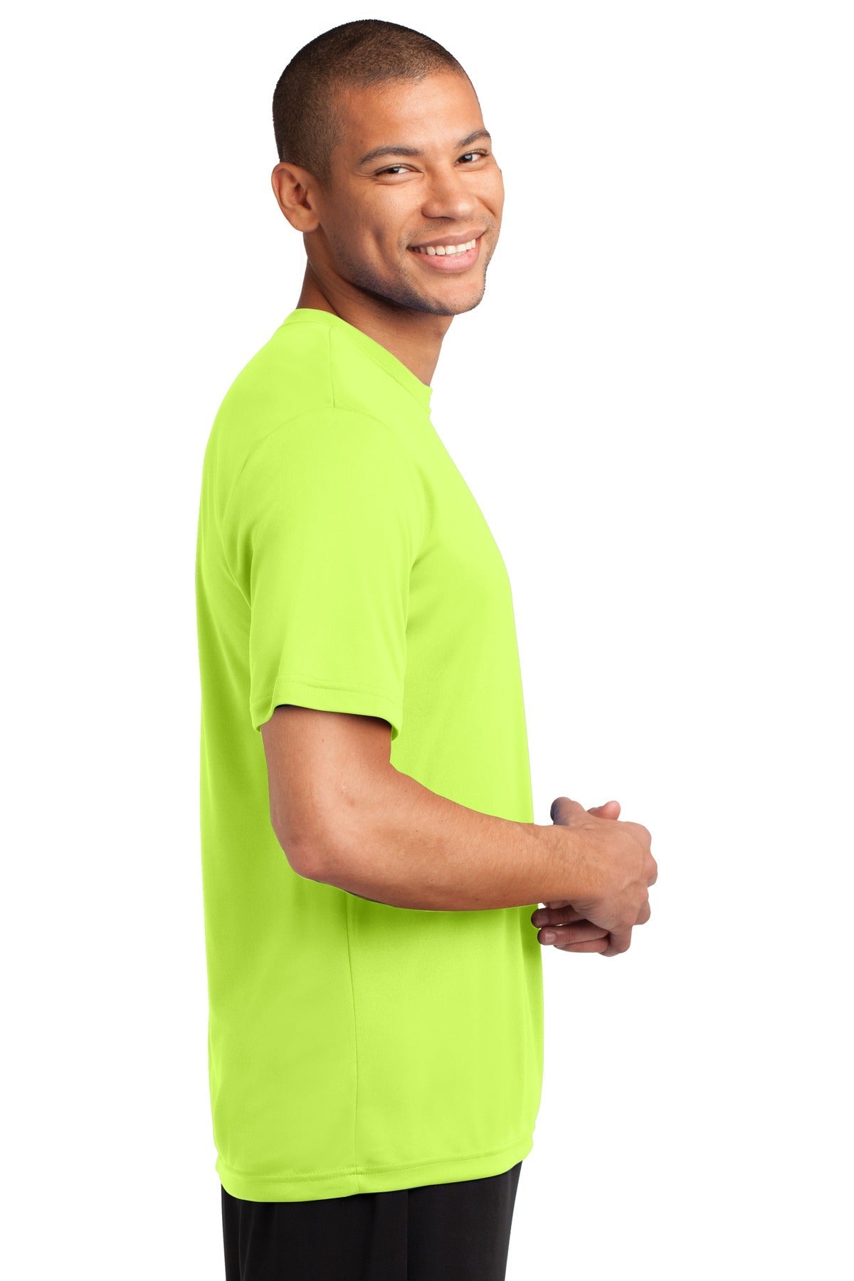 Neon Yellow Port & Co Performance Tee. PC380