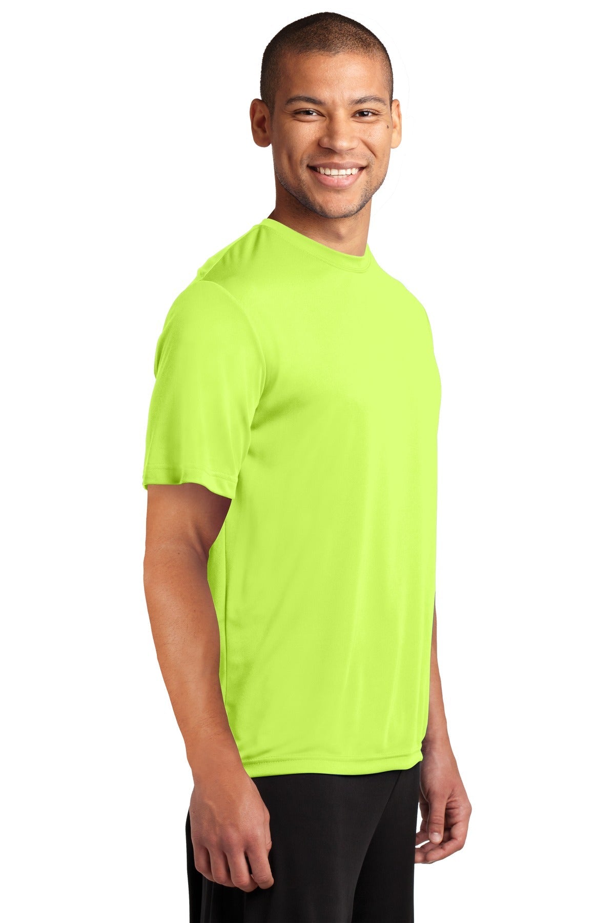Neon Yellow Port & Co Performance Tee. PC380