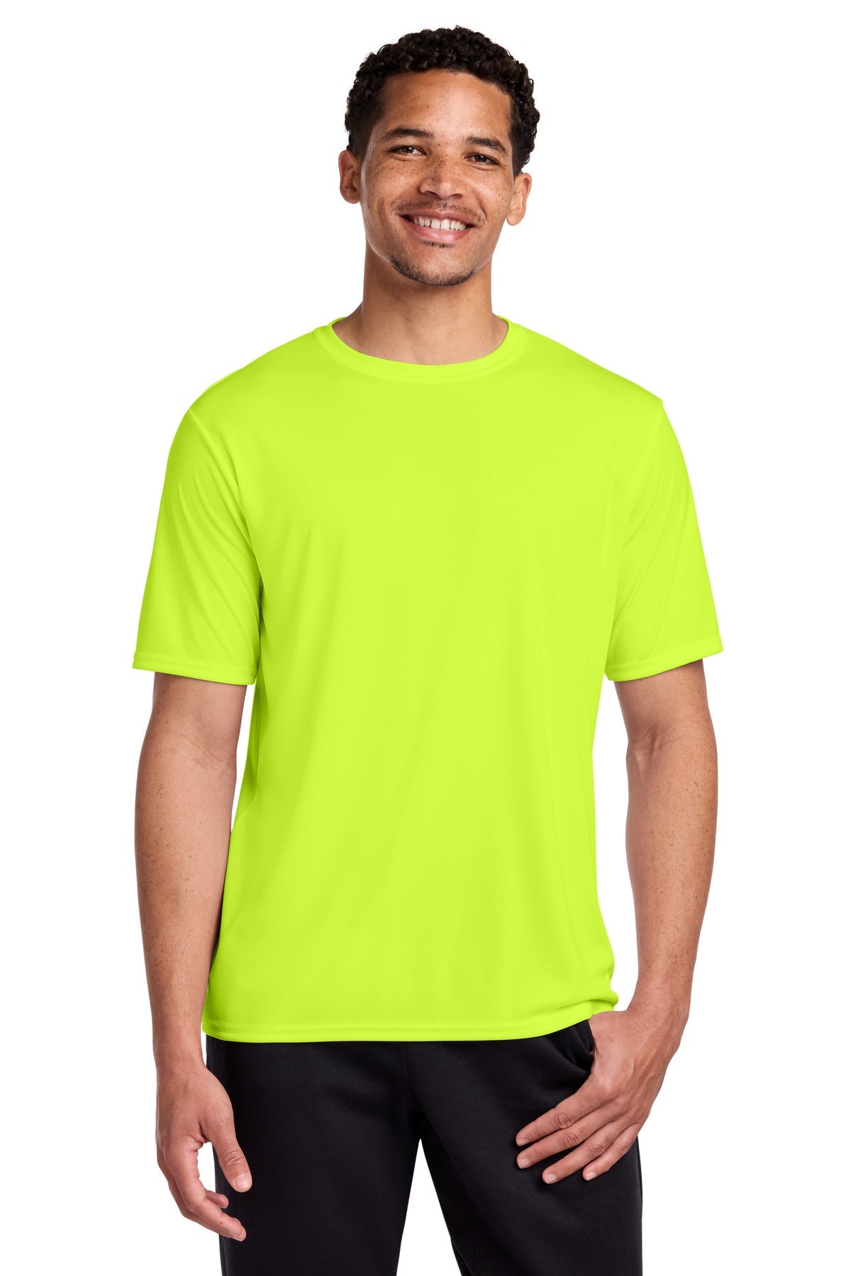 Neon Yellow Port & Co Performance Tee. PC380