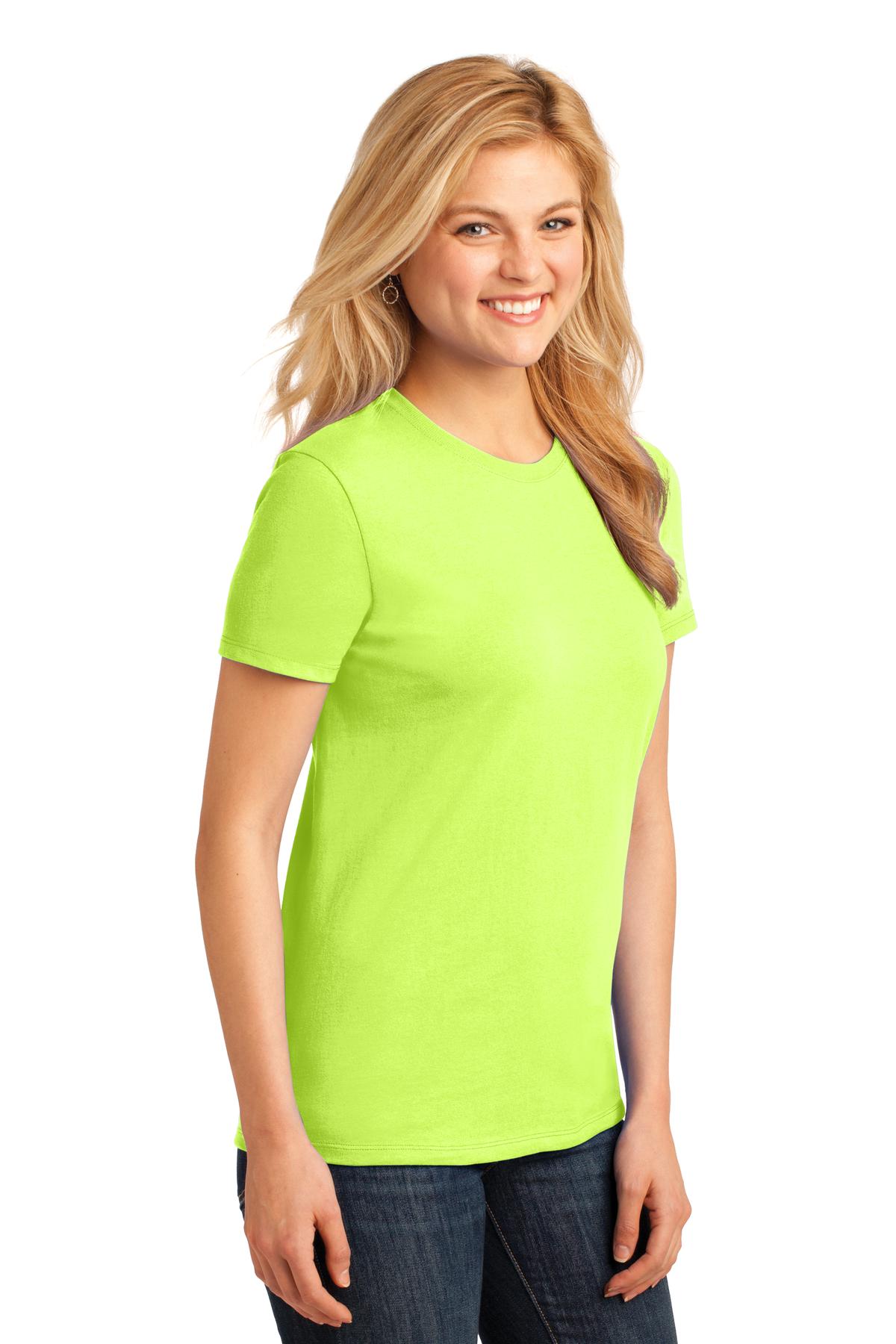Neon Yellow Port & Co Women's Core Cotton Tee. LPC54