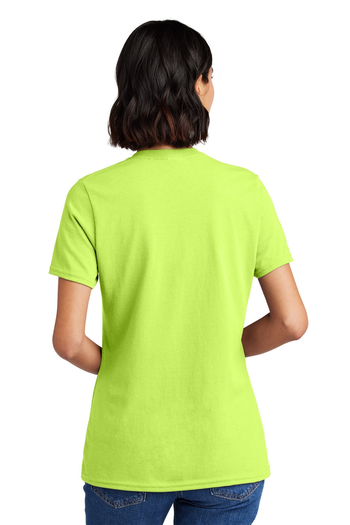 Neon Yellow Port & Co Women's Core Cotton V-Neck Tee. LPC54V