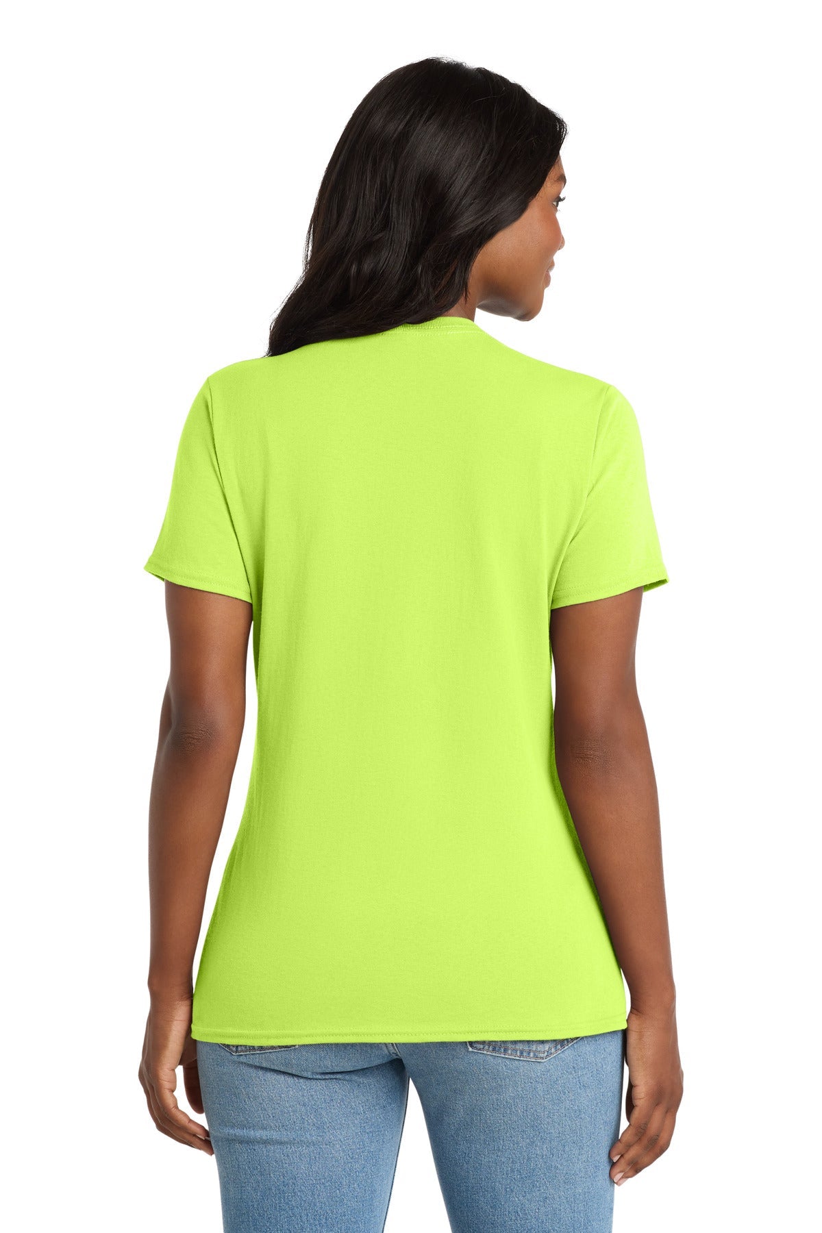 Neon Yellow Port & Co Women's Core Cotton V-Neck Tee. LPC54V