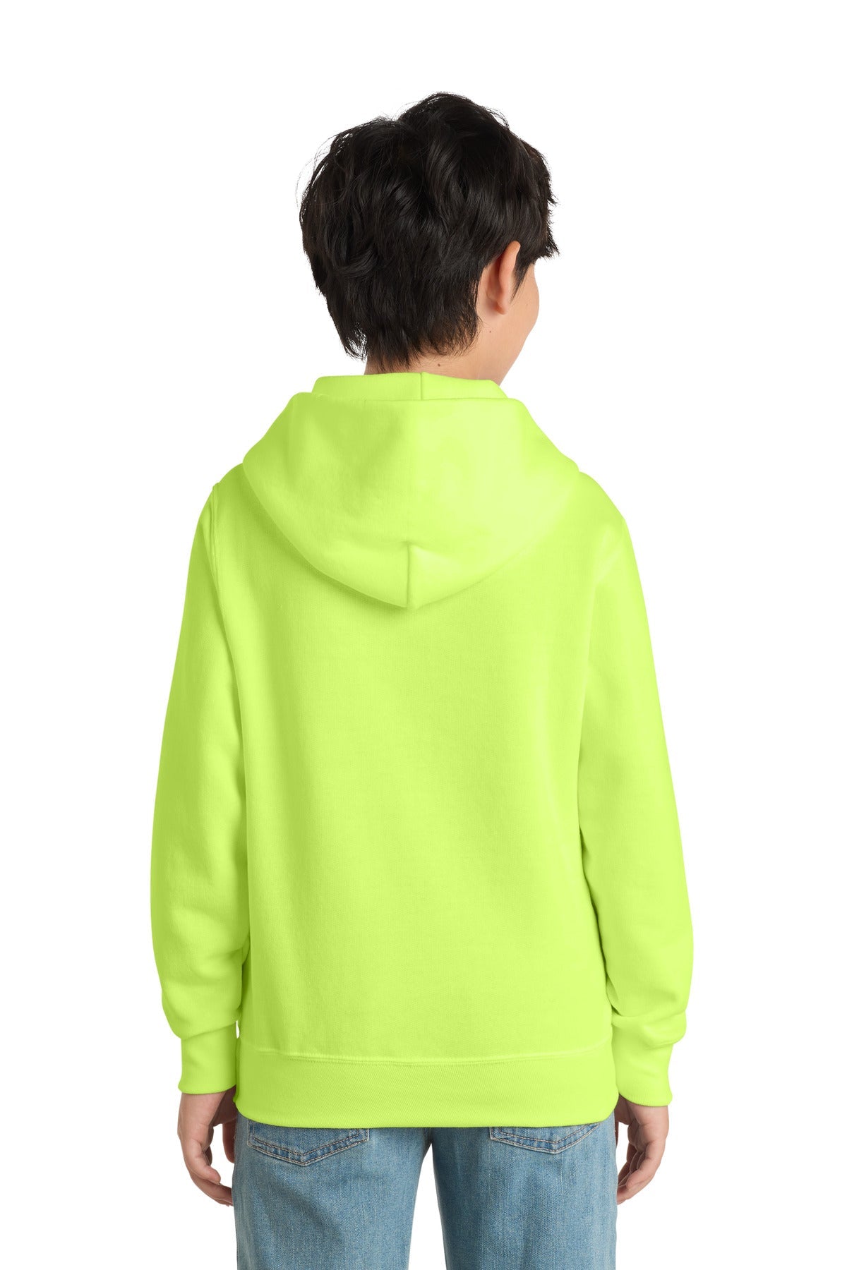 Neon Yellow Port & Co Youth Core Fleece Pullover Hooded Sweatshirt. PC90YH