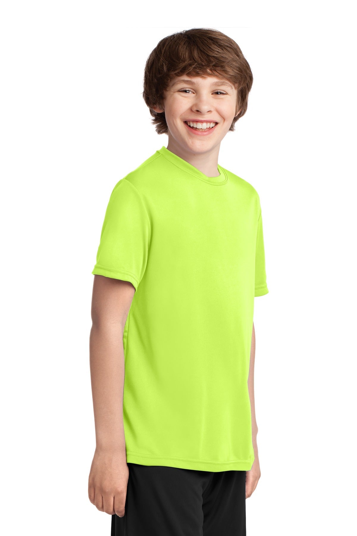 Neon Yellow Port & Co Youth Performance Tee. PC380Y