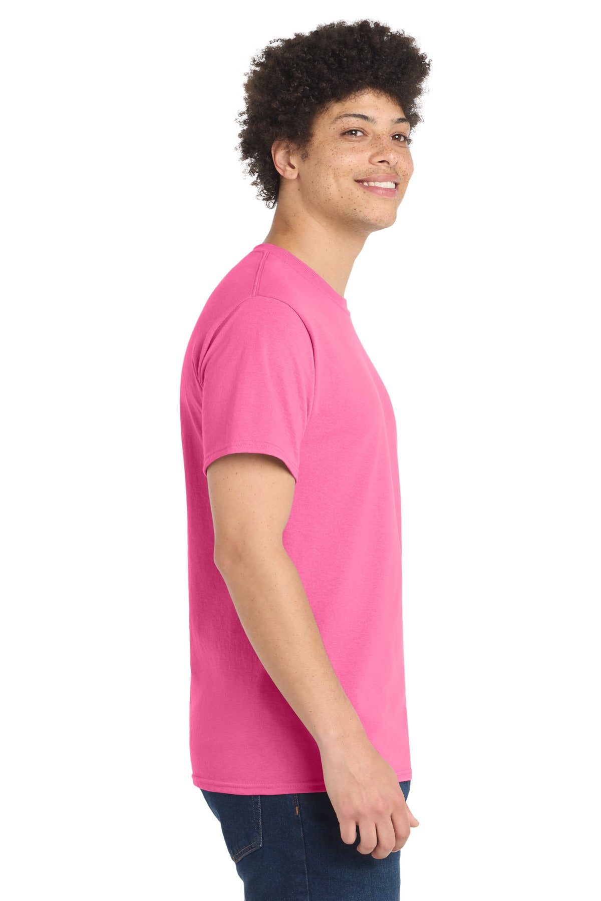 NeonPink Port & Co Core Blend Tee. PC55