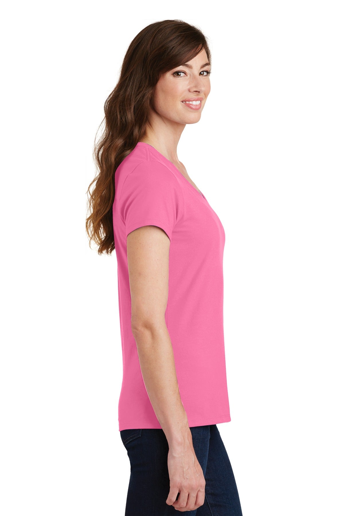 New Pink Port & Co Women's Fan Favorite V-Neck Tee. LPC450V