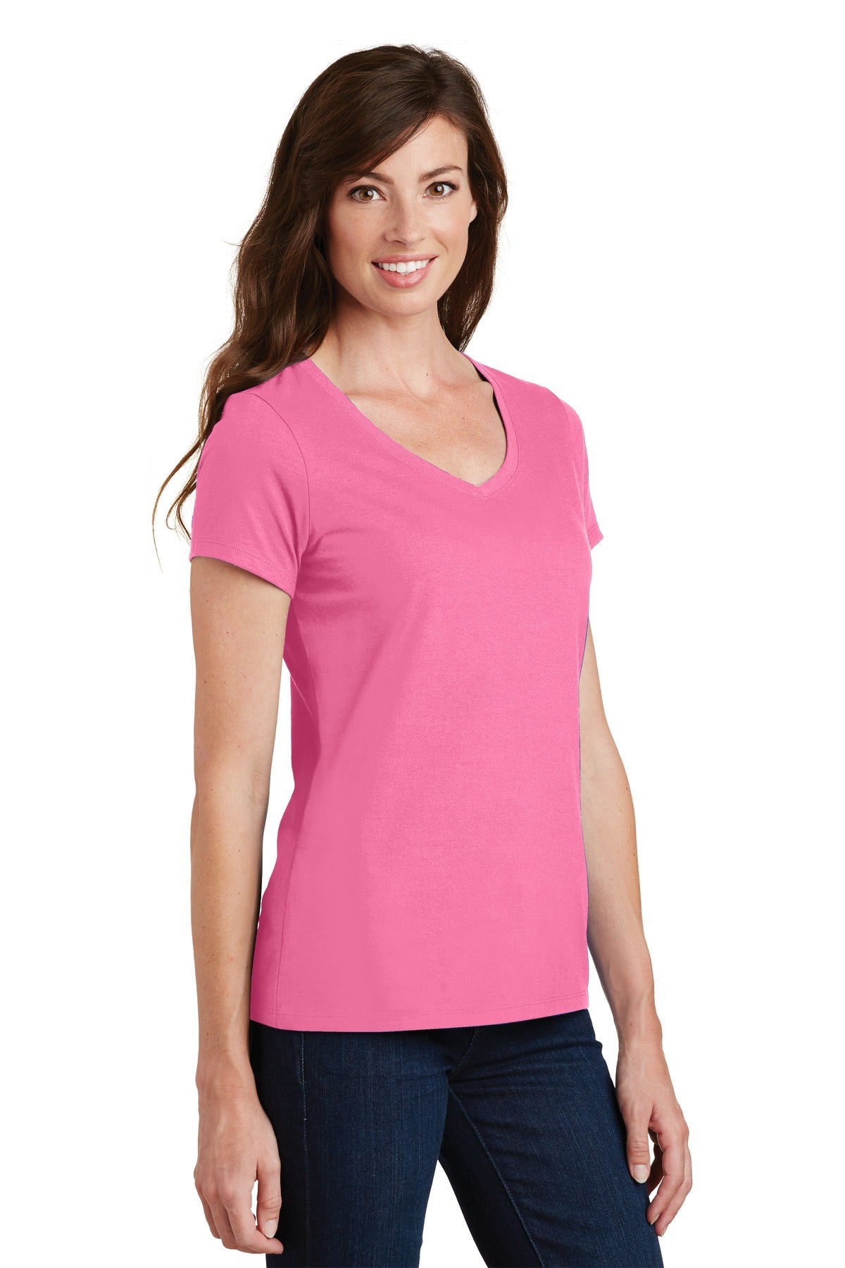 New Pink Port & Co Women's Fan Favorite V-Neck Tee. LPC450V