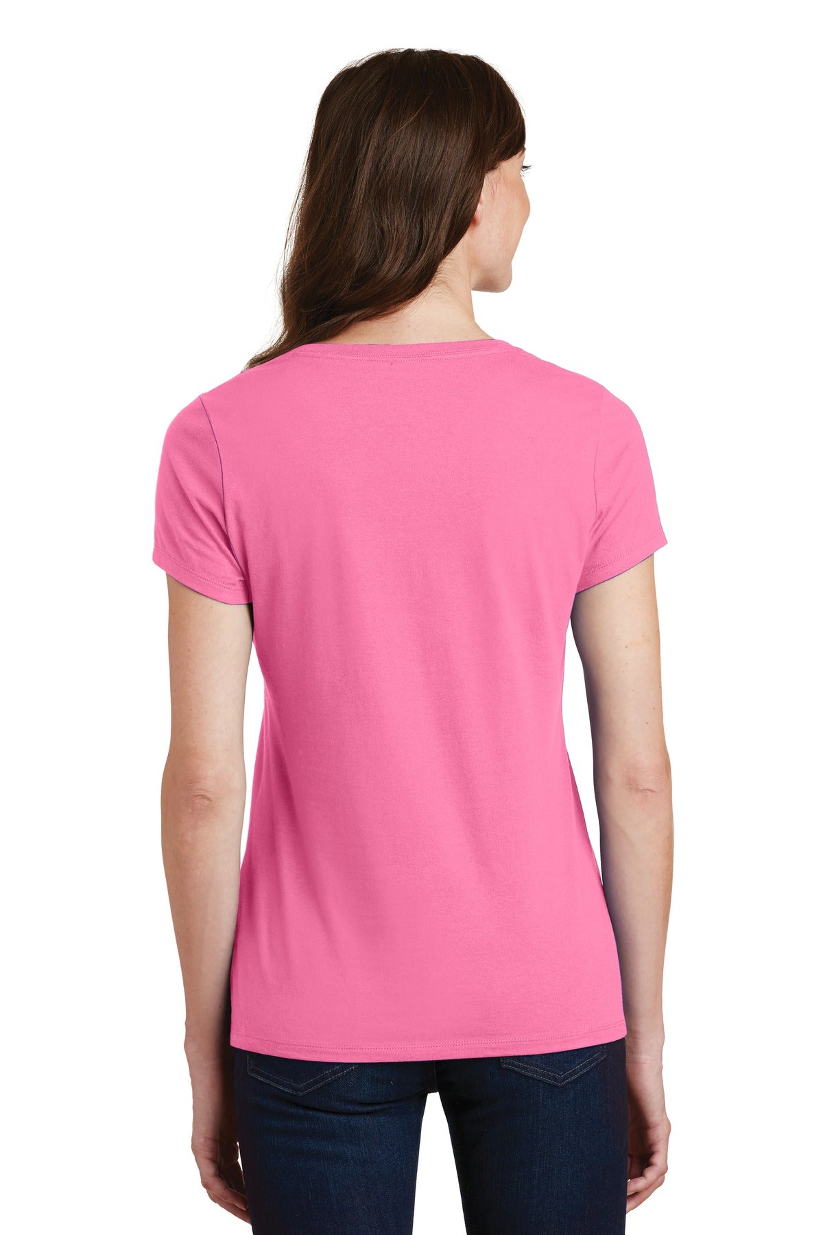 New Pink Port & Co Women's Fan Favorite V-Neck Tee. LPC450V