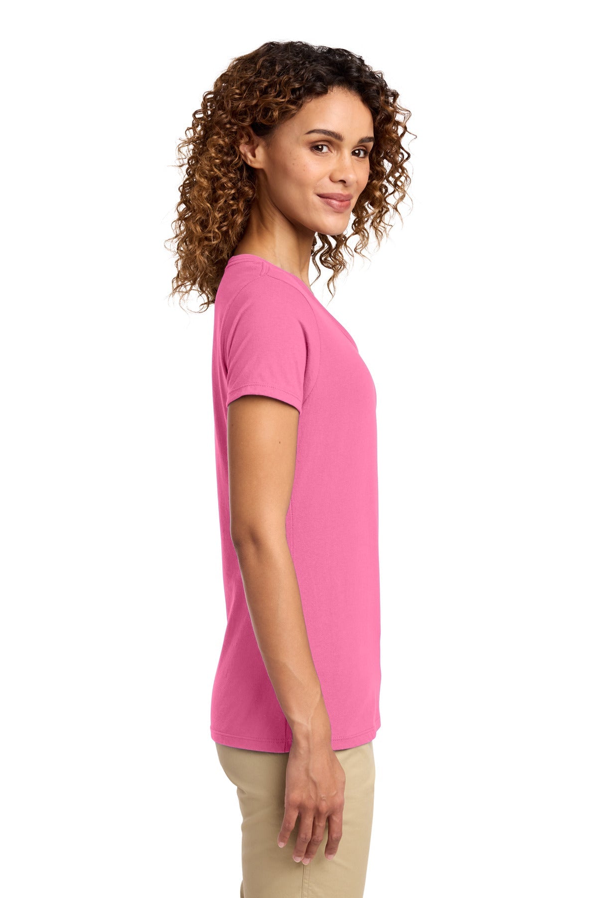New Pink Port & Co Women's Fan Favorite V-Neck Tee. LPC450V