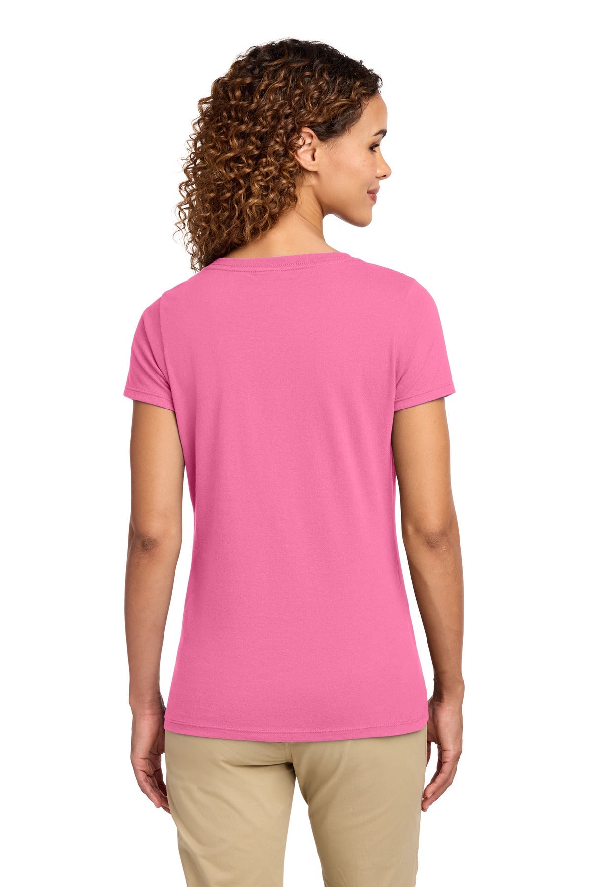 New Pink Port & Co Women's Fan Favorite V-Neck Tee. LPC450V