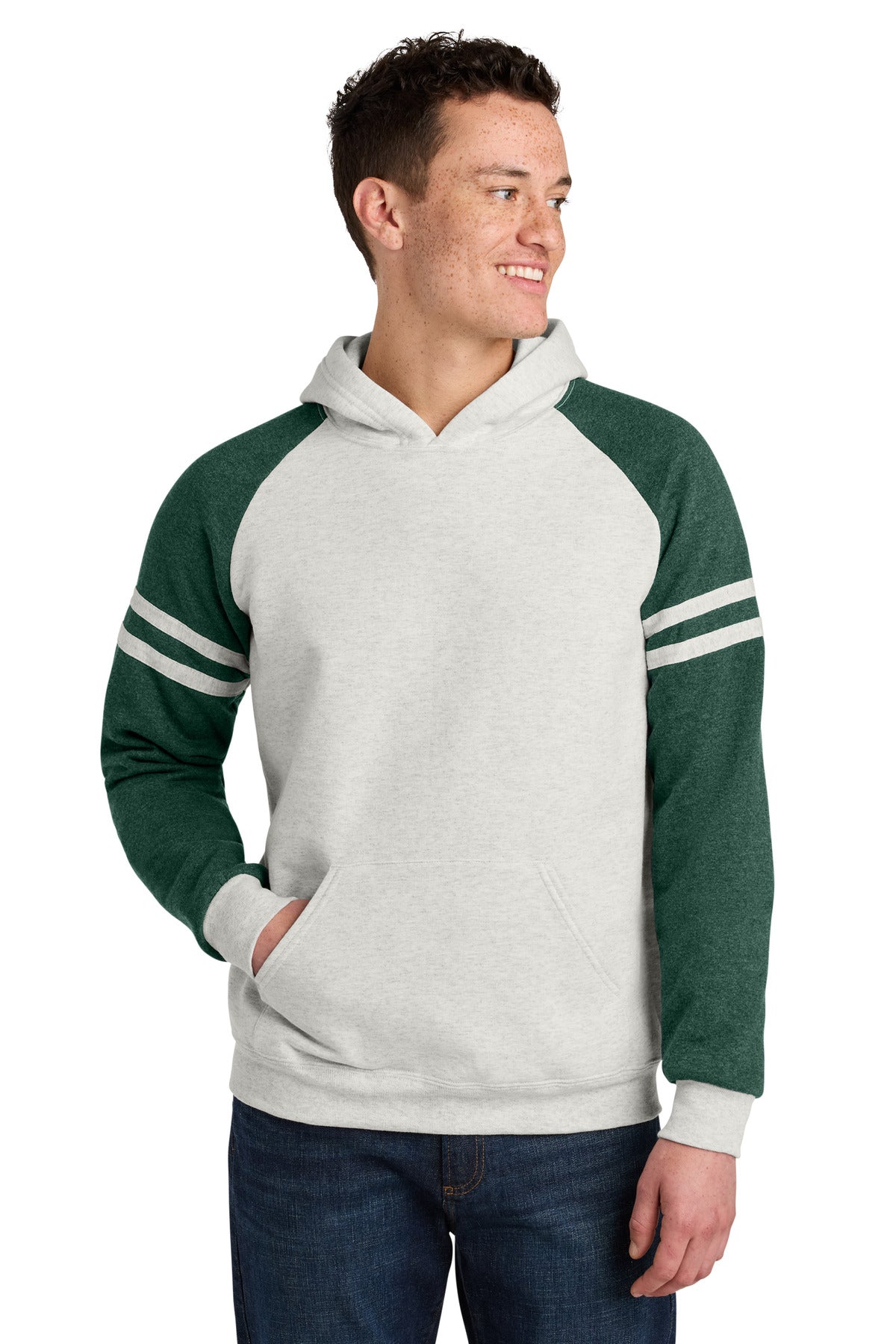OatHt/FGnH Jerzees Unisex NuBlend Varsity Colorblock Hooded Sweatshirt 97C