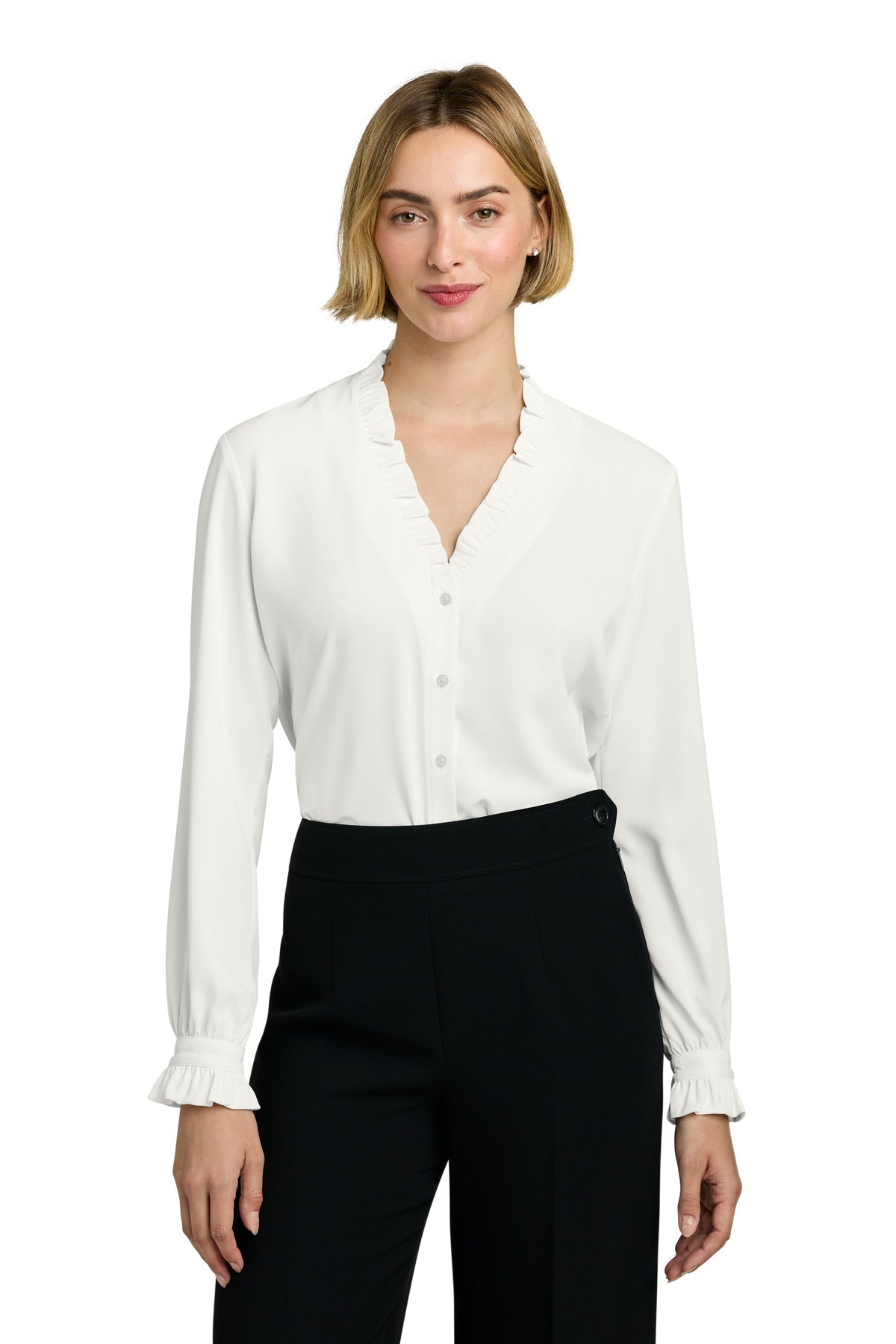 OffWhite Brooks Brothers Women's Long Sleeve Ruffle Collar Blouse BB18011