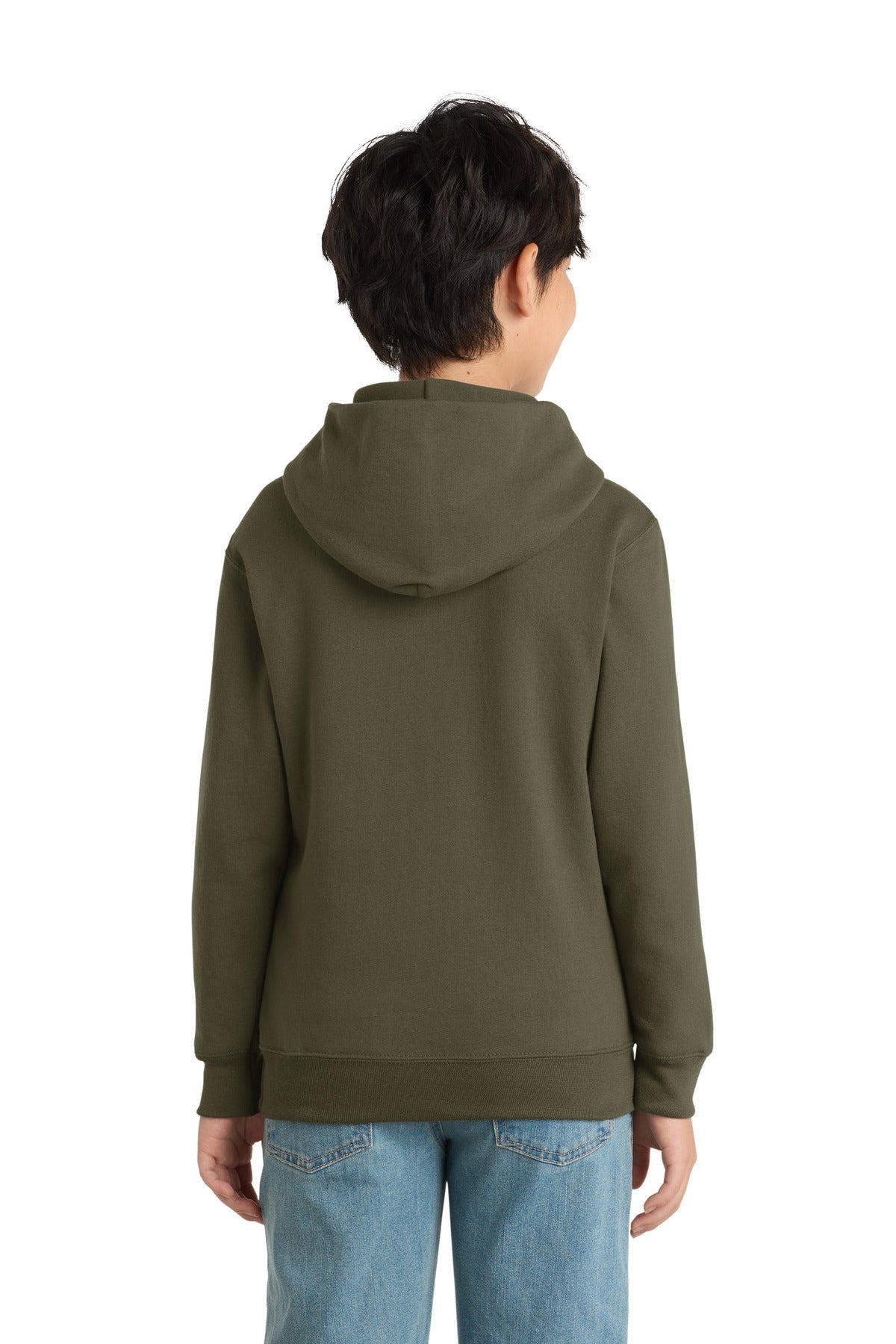 Olive Drab Grn Port & Co Youth Core Fleece Pullover Hooded Sweatshirt. PC90YH