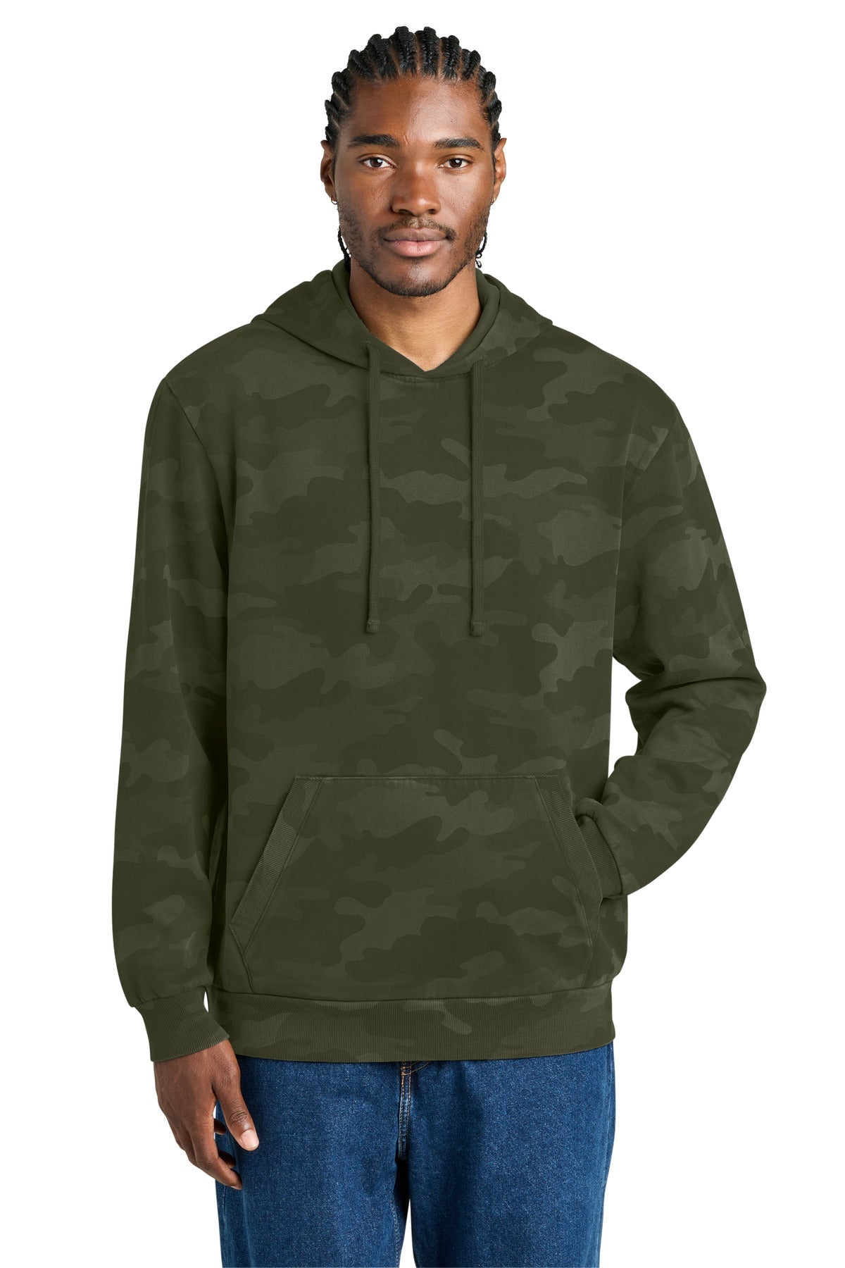OlvDrabGn District Wash Camo Fleece Hoodie DT2200C