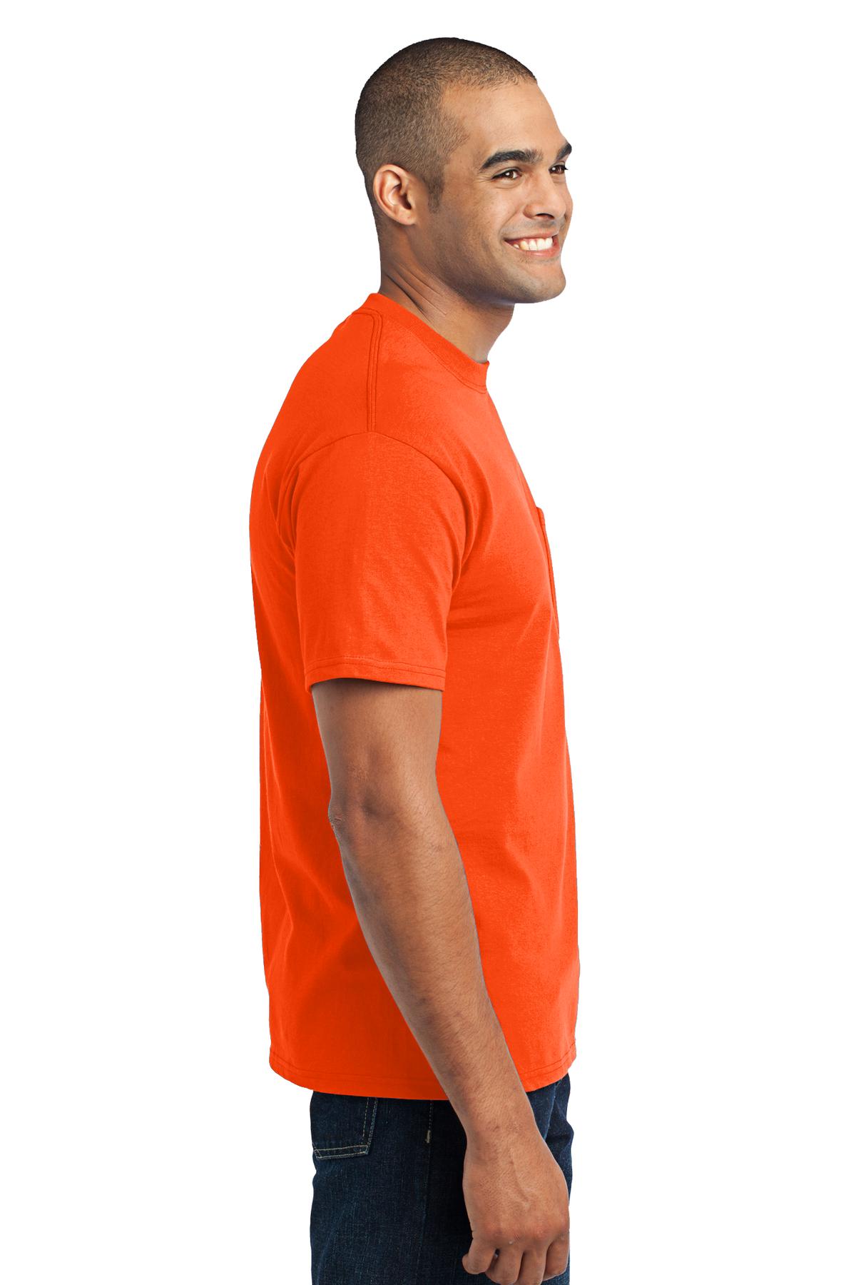 Orange Port & Co Core Blend Pocket Tee. PC55P