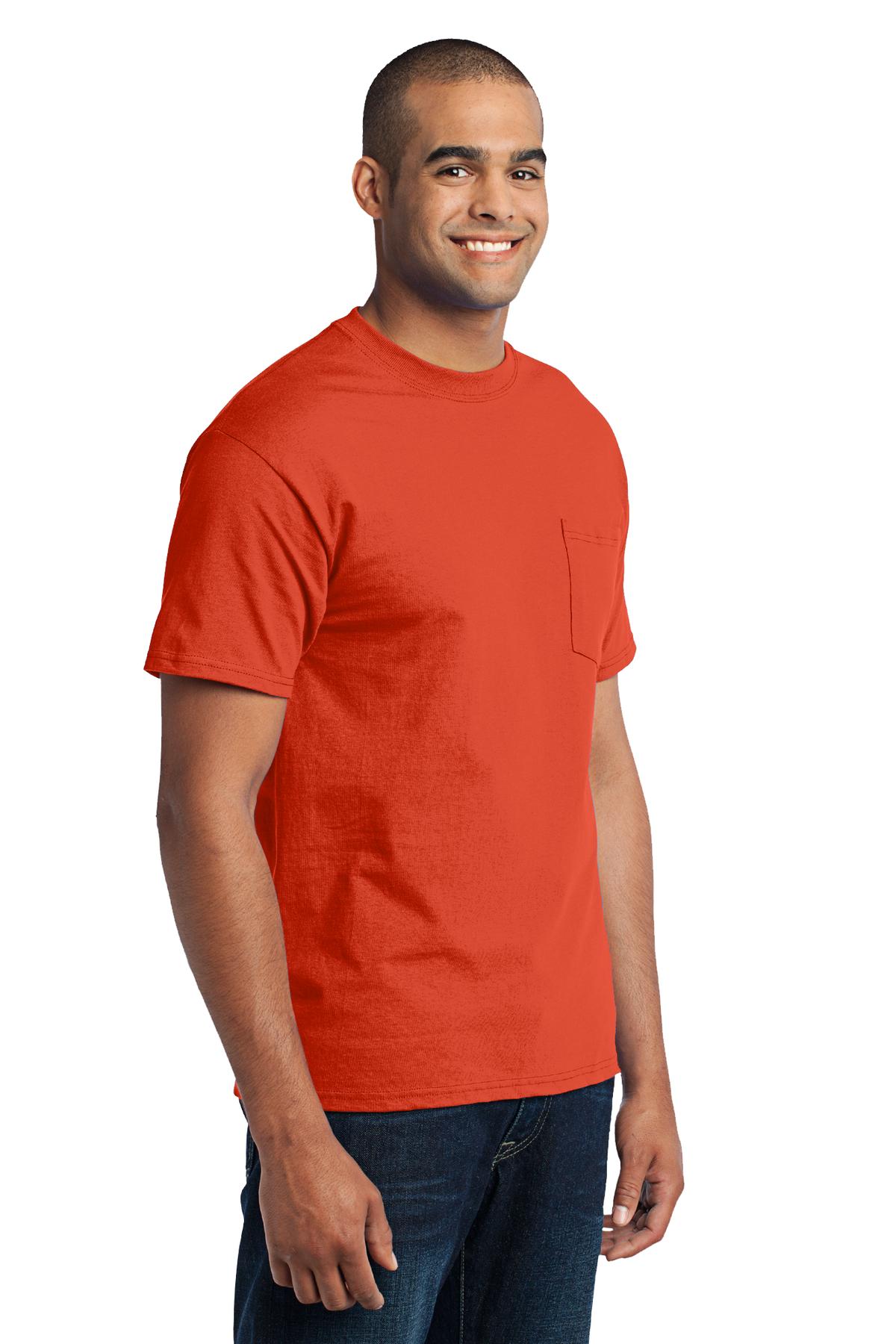 Orange Port & Co Core Blend Pocket Tee. PC55P