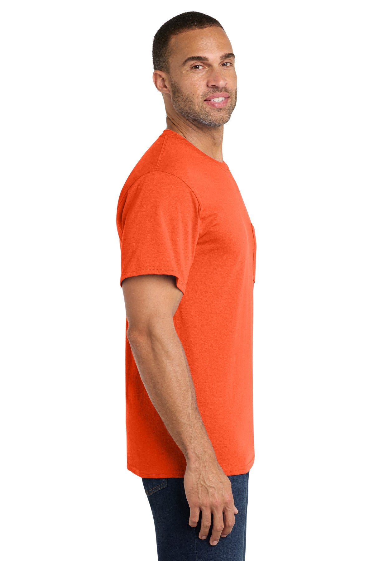 Orange Port & Co Core Cotton Pocket Tee. PC54P