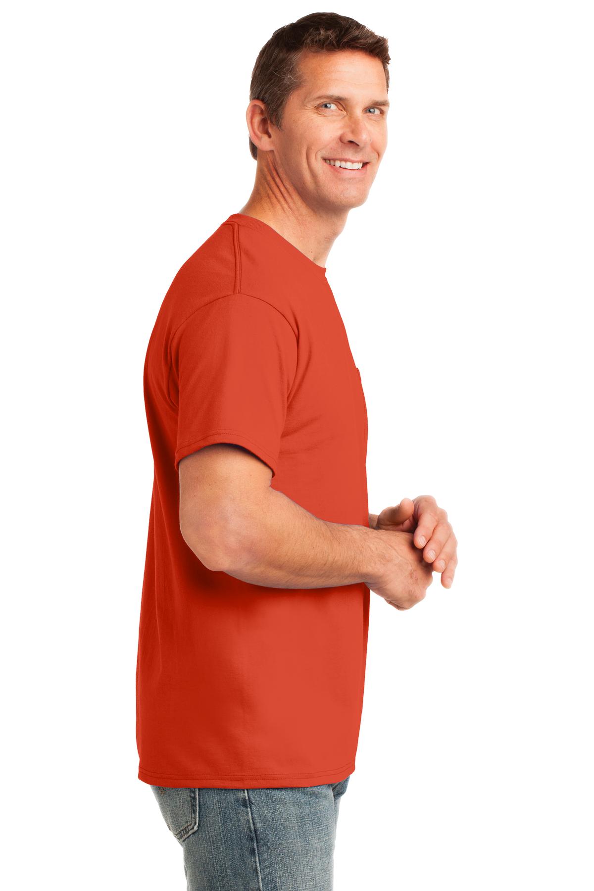 Orange Port & Co Core Cotton Pocket Tee. PC54P