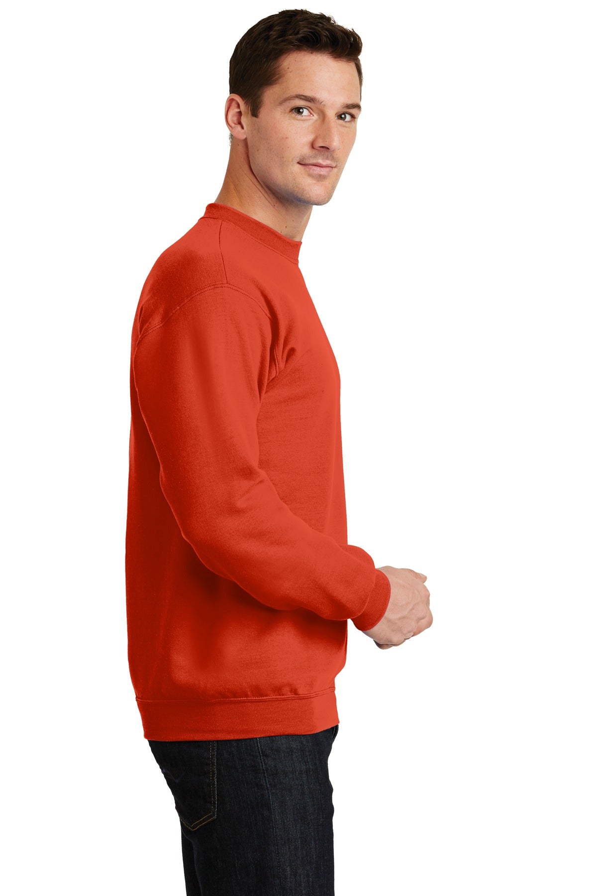 Orange Port & Co Core Fleece Crewneck Sweatshirt. PC78