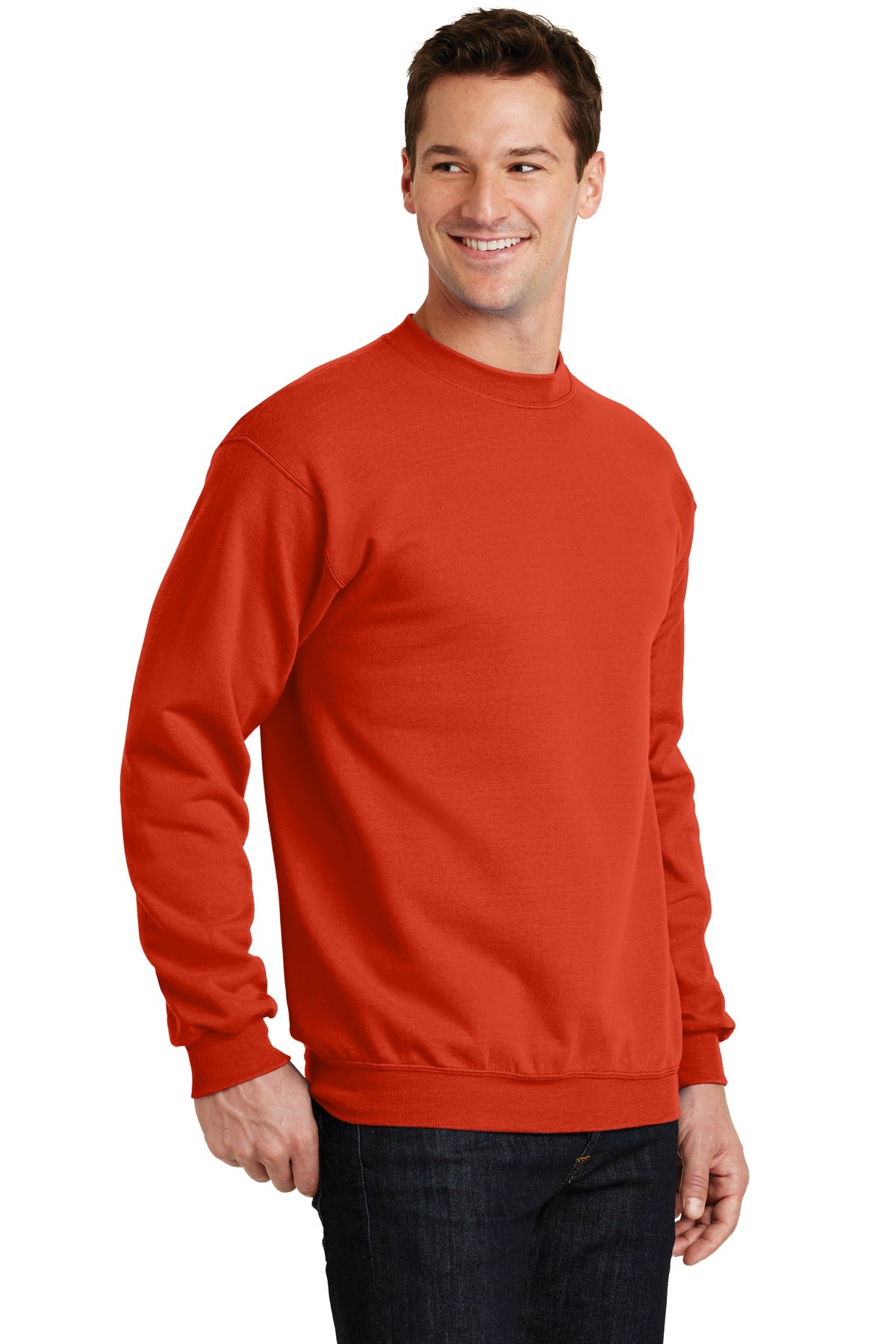 Orange Port & Co Core Fleece Crewneck Sweatshirt. PC78