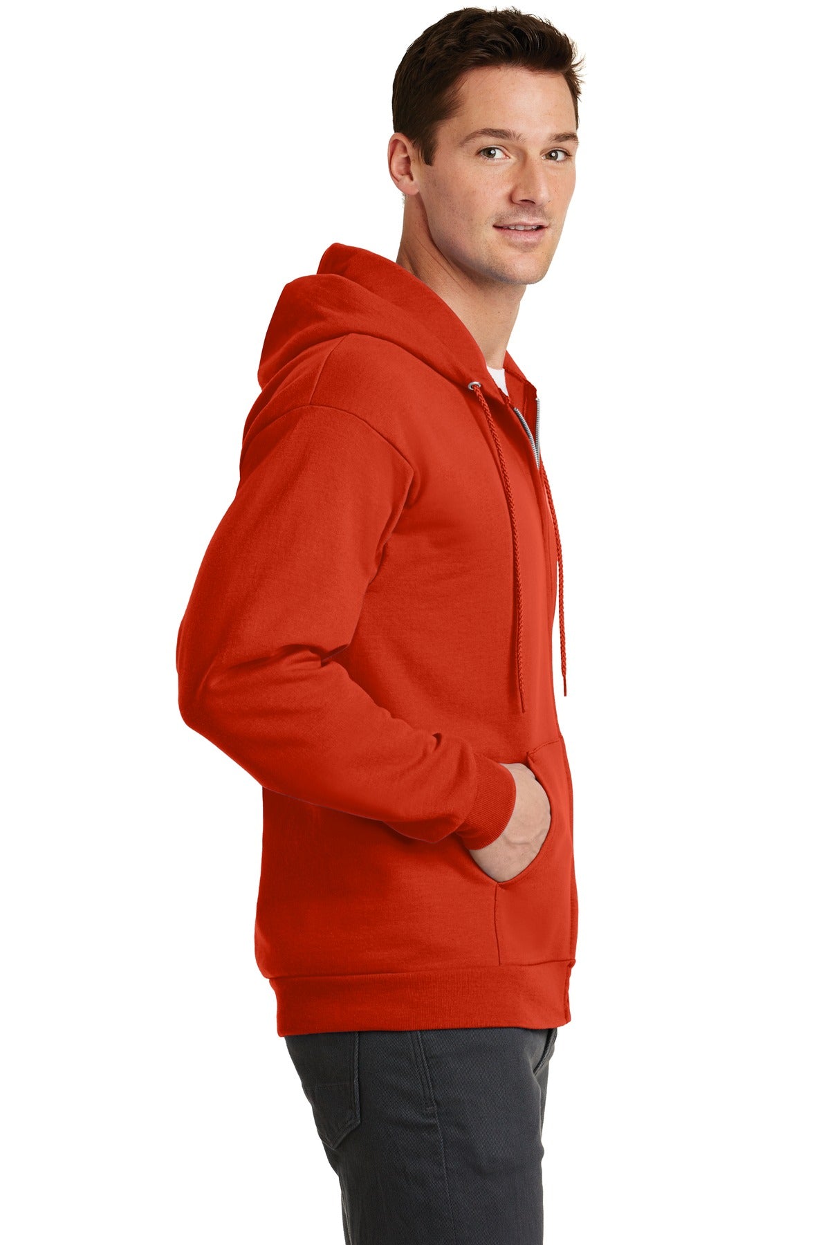 Orange Port & Co Core Fleece Full-Zip Hooded Sweatshirt. PC78ZH