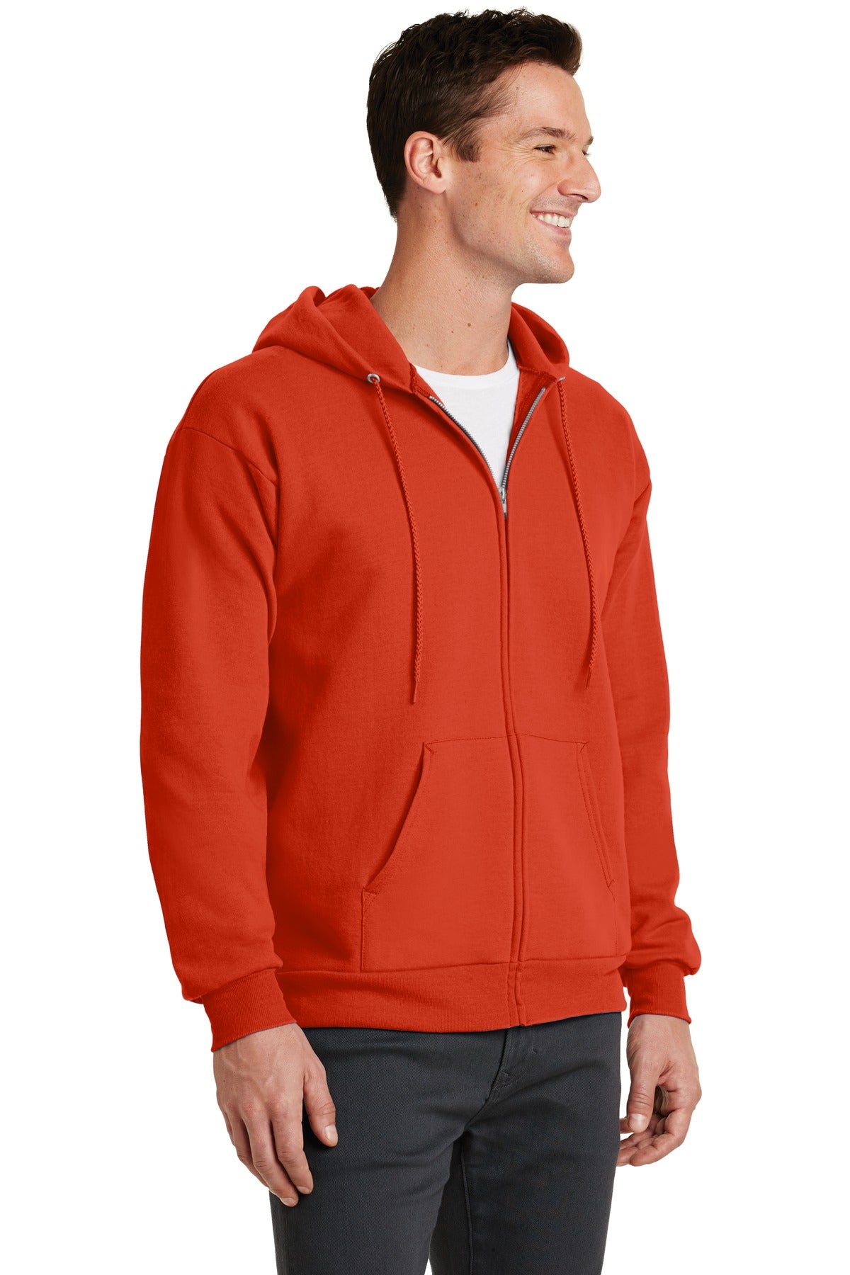 Orange Port & Co Core Fleece Full-Zip Hooded Sweatshirt. PC78ZH