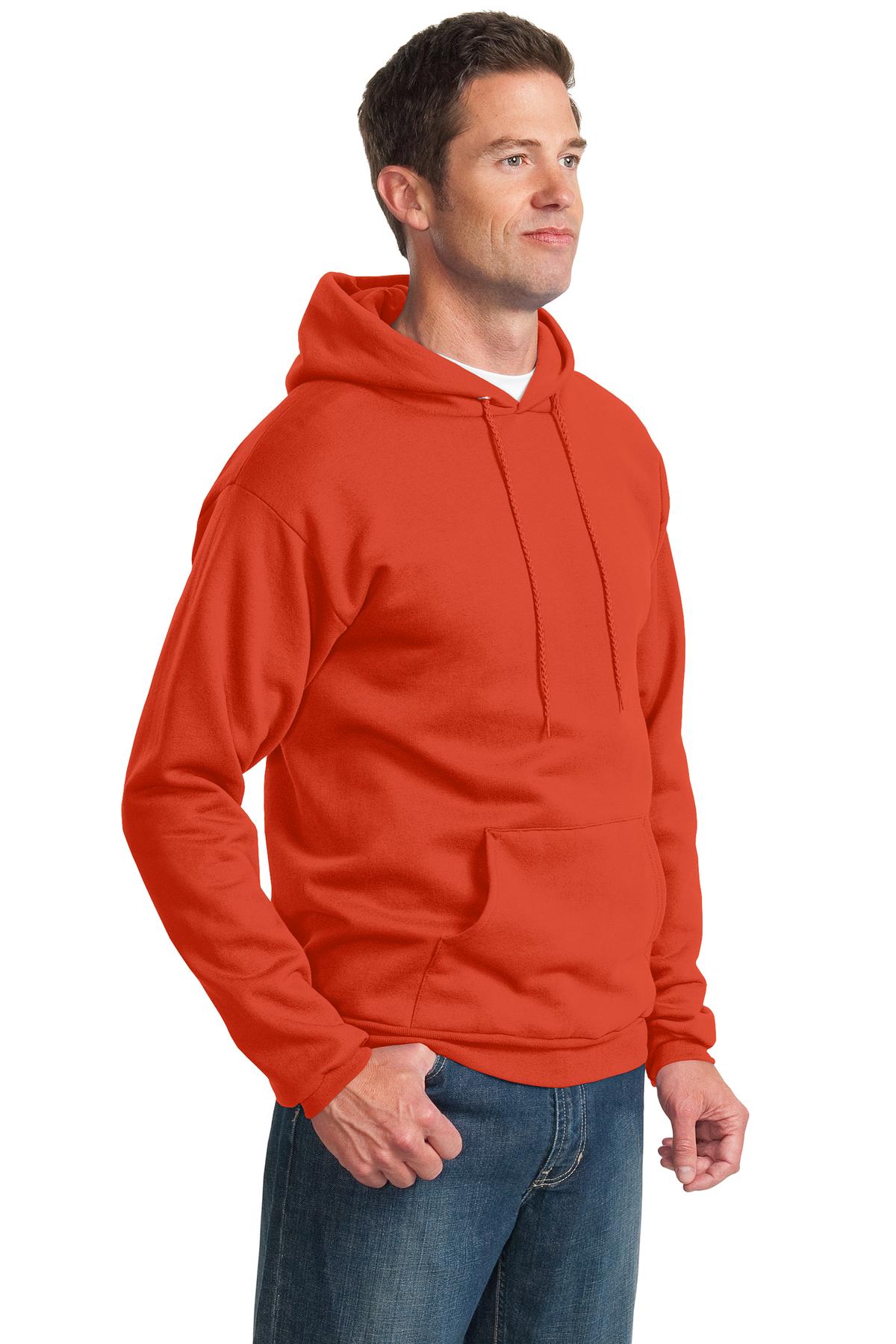 Orange Port & Co Essential Fleece Pullover Hooded Sweatshirt. PC90H