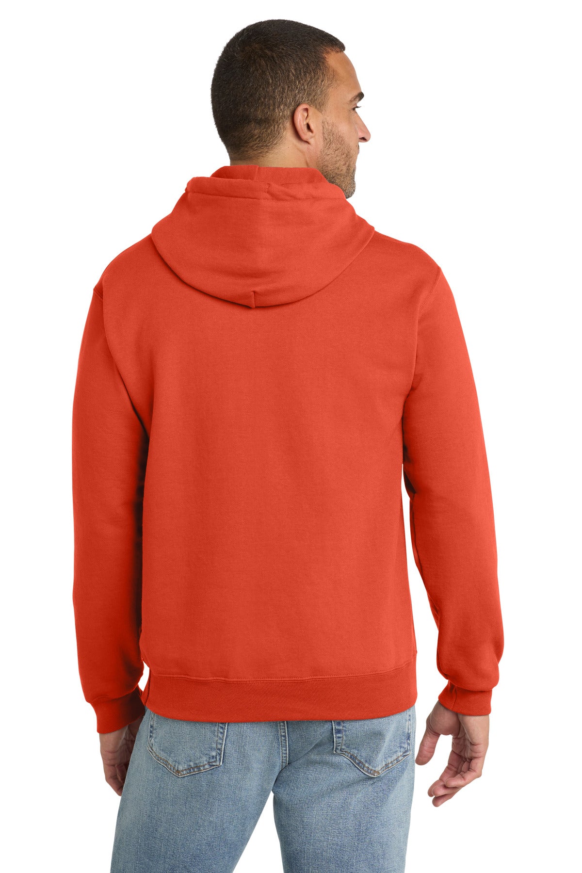 Orange Port & Co Essential Fleece Pullover Hooded Sweatshirt. PC90H