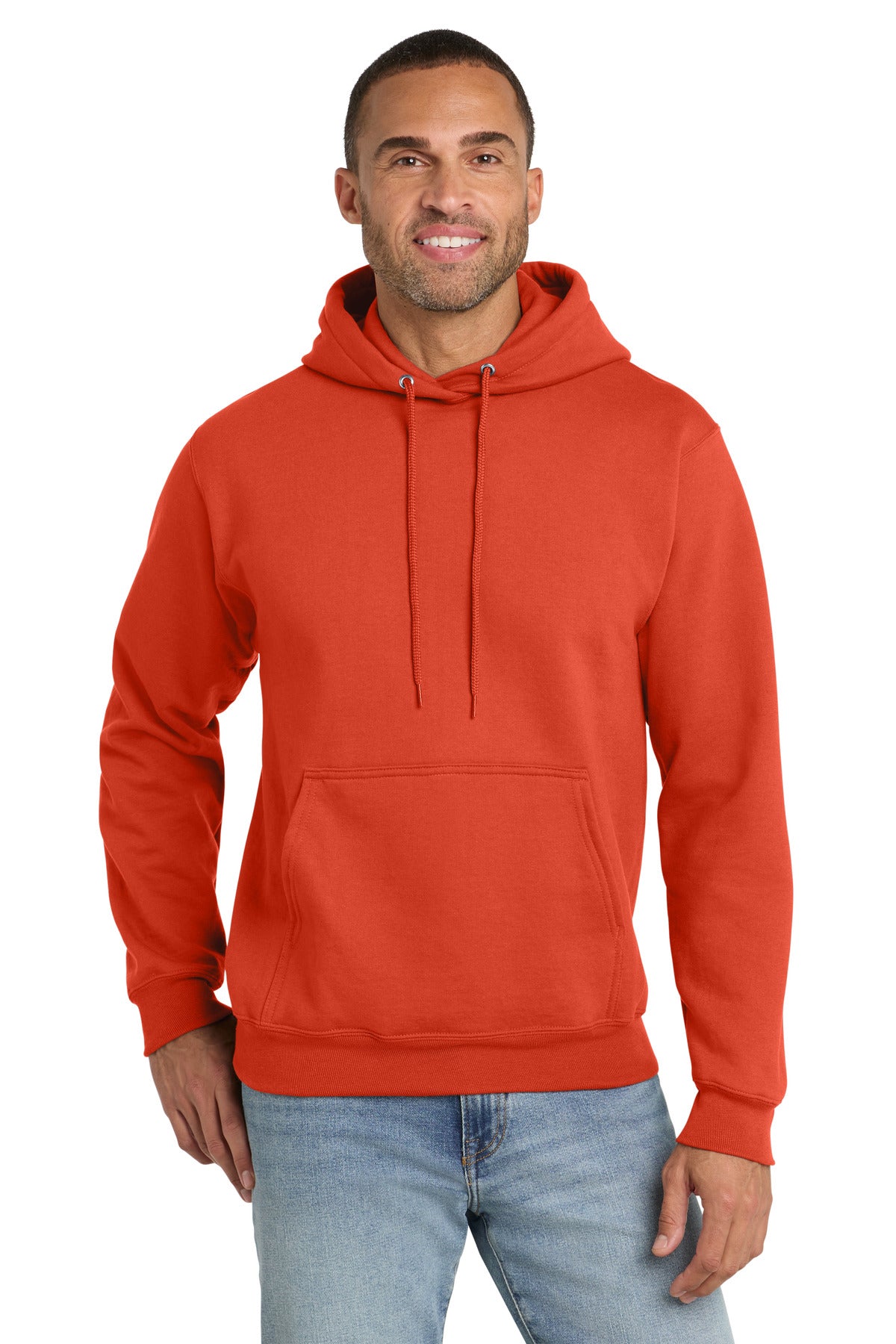 Orange Port & Co Essential Fleece Pullover Hooded Sweatshirt. PC90H