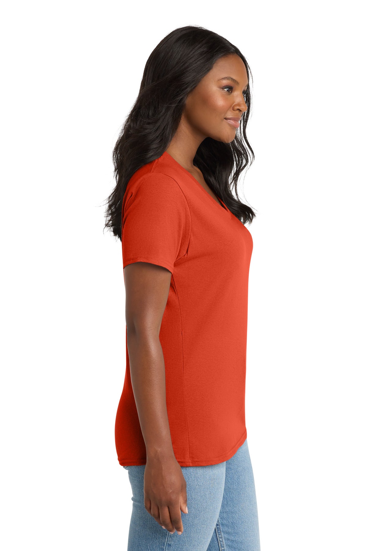 Orange Port & Co Women's Core Cotton V-Neck Tee. LPC54V
