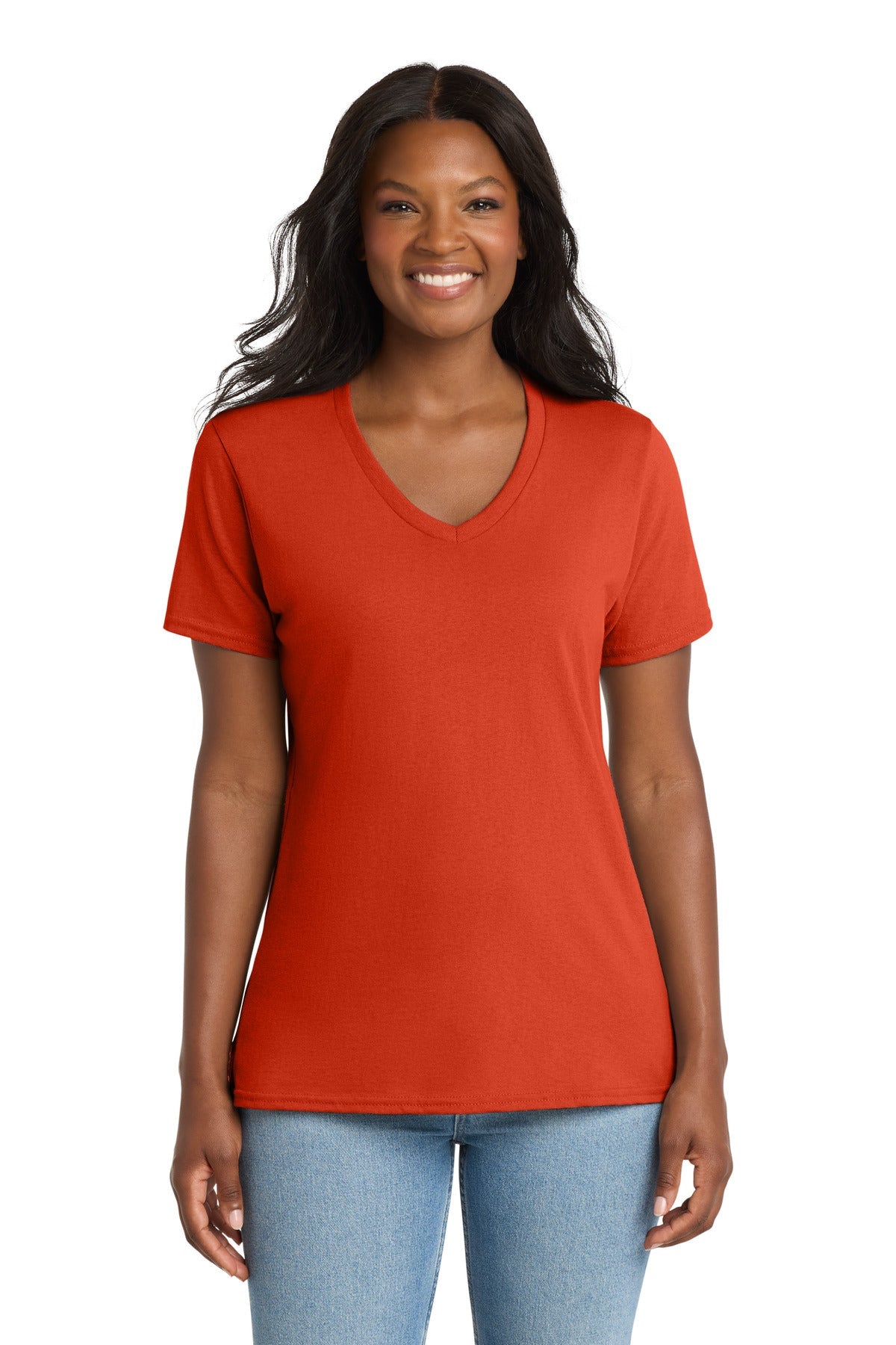 Orange Port & Co Women's Core Cotton V-Neck Tee. LPC54V