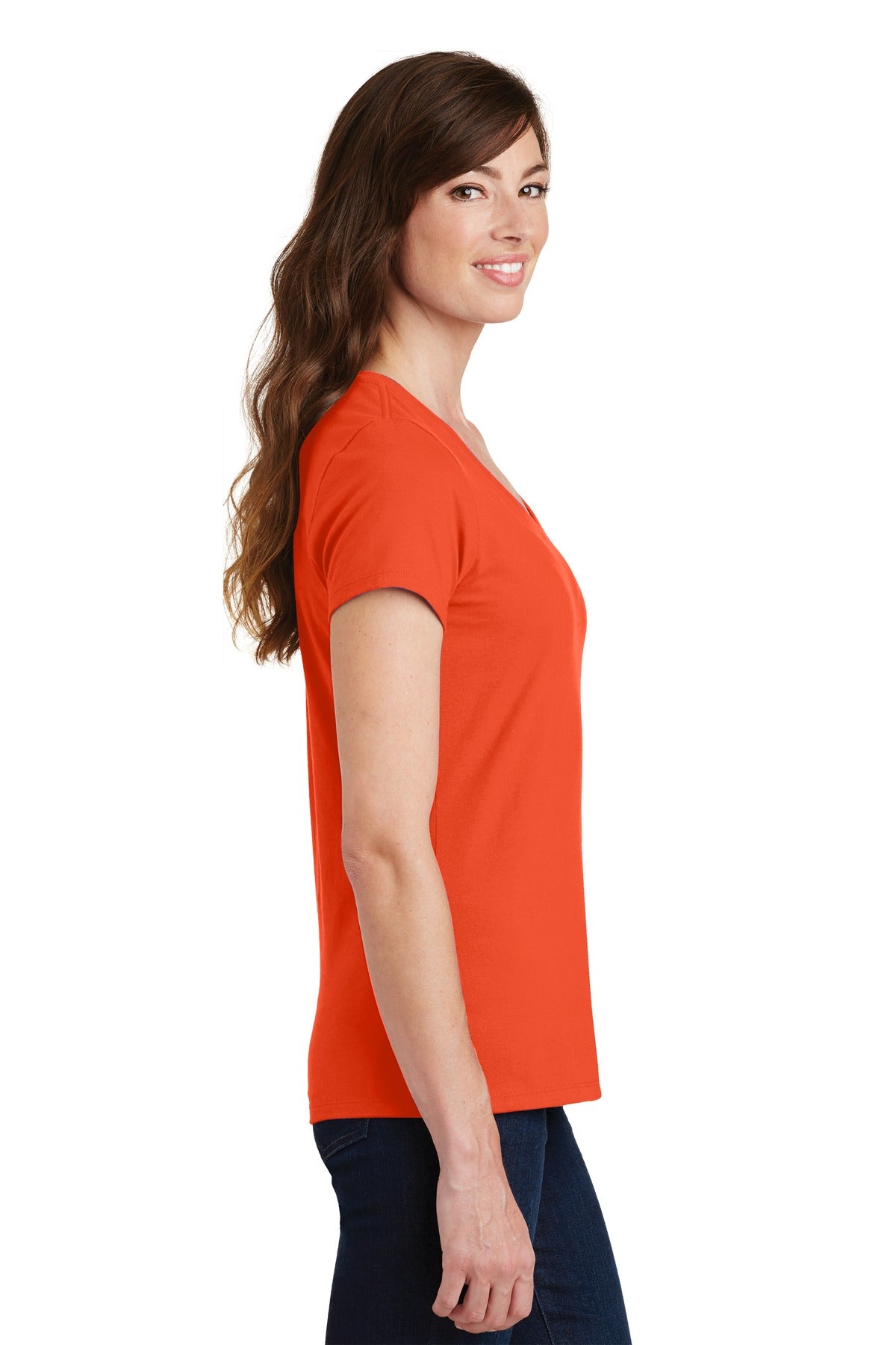 Orange Port & Co Women's Fan Favorite V-Neck Tee. LPC450V