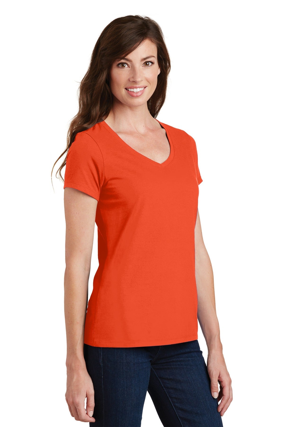Orange Port & Co Women's Fan Favorite V-Neck Tee. LPC450V