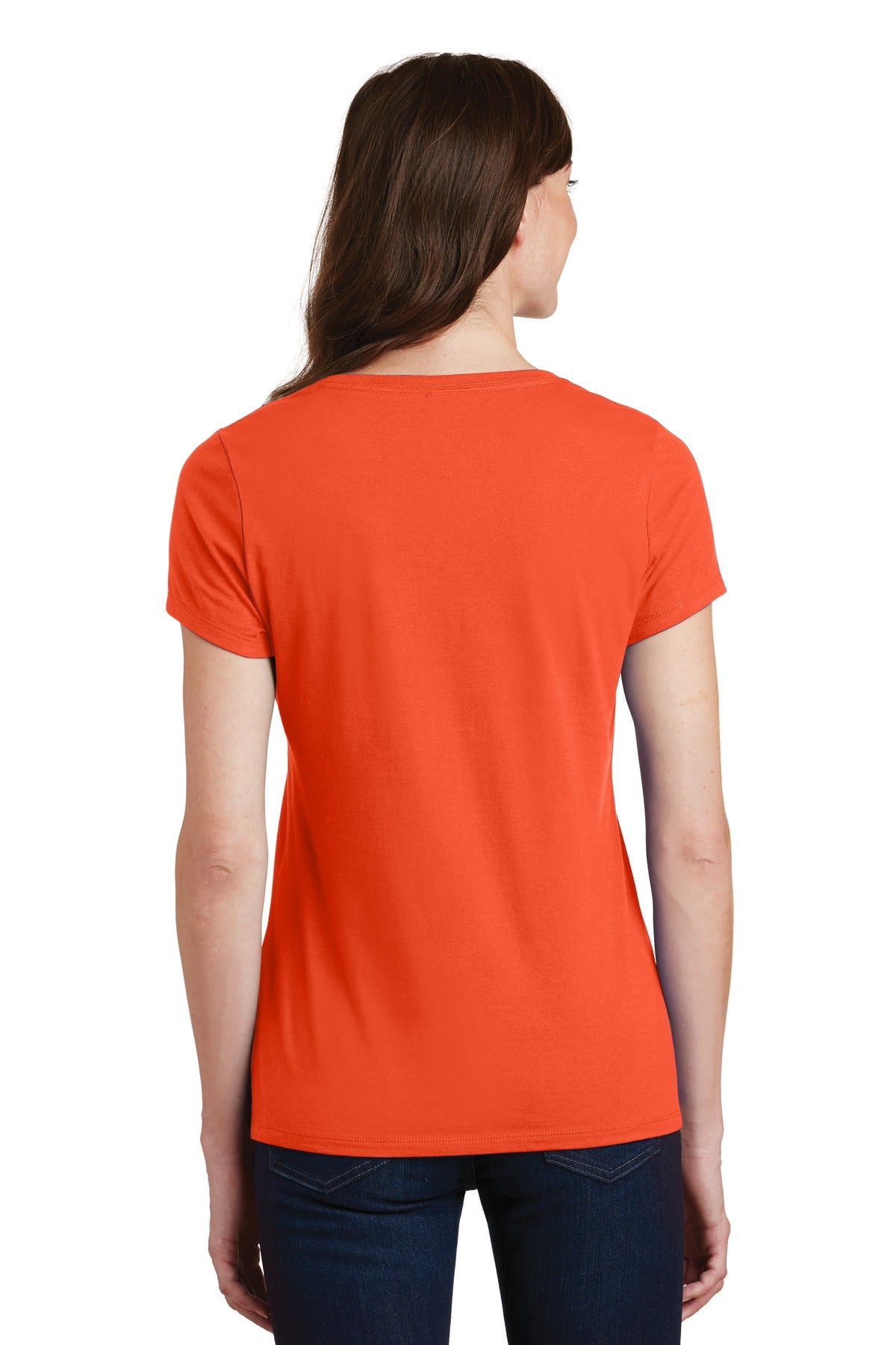 Orange Port & Co Women's Fan Favorite V-Neck Tee. LPC450V