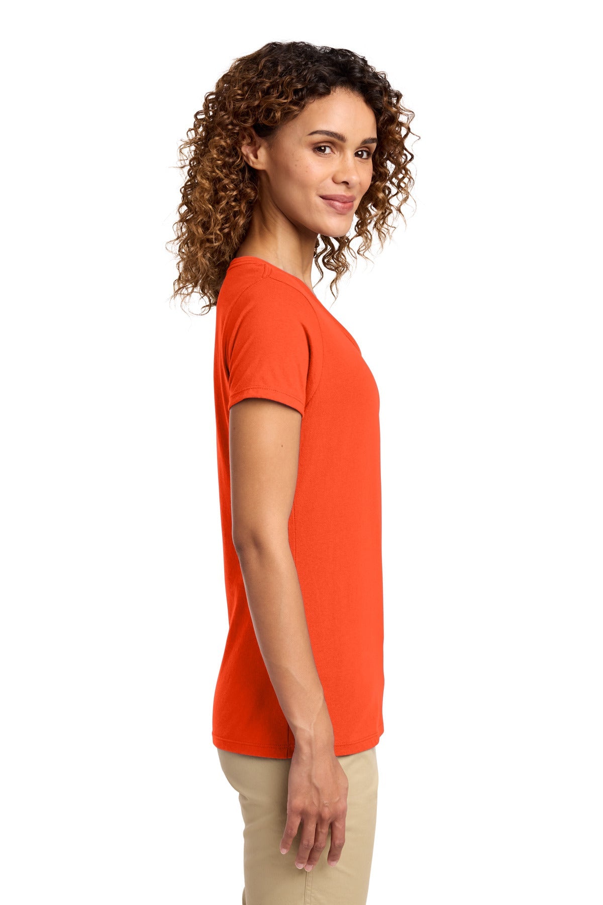 Orange Port & Co Women's Fan Favorite V-Neck Tee. LPC450V