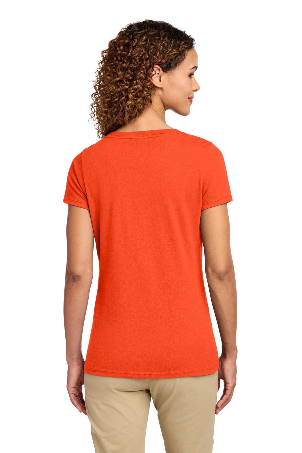 Orange Port & Co Women's Fan Favorite V-Neck Tee. LPC450V