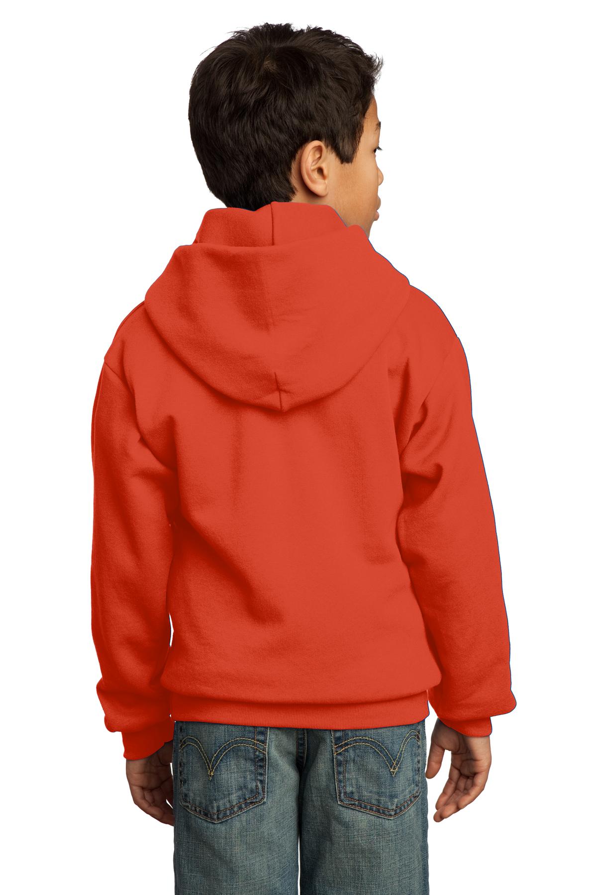Orange Port & Co Youth Core Fleece Pullover Hooded Sweatshirt. PC90YH