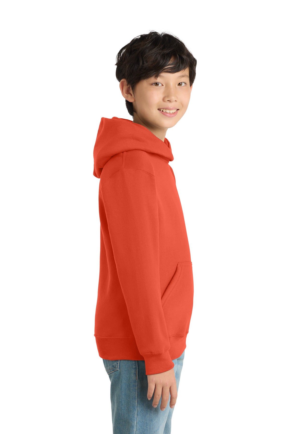 Orange Port & Co Youth Core Fleece Pullover Hooded Sweatshirt. PC90YH