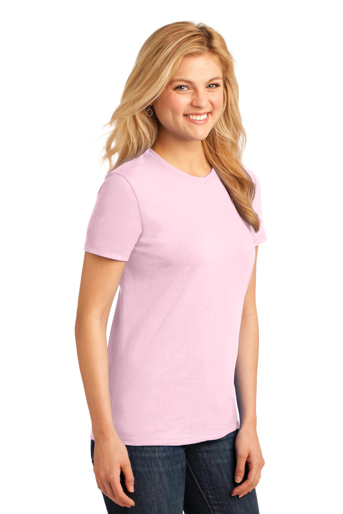Pale Pink Port & Co Women's Core Cotton Tee. LPC54