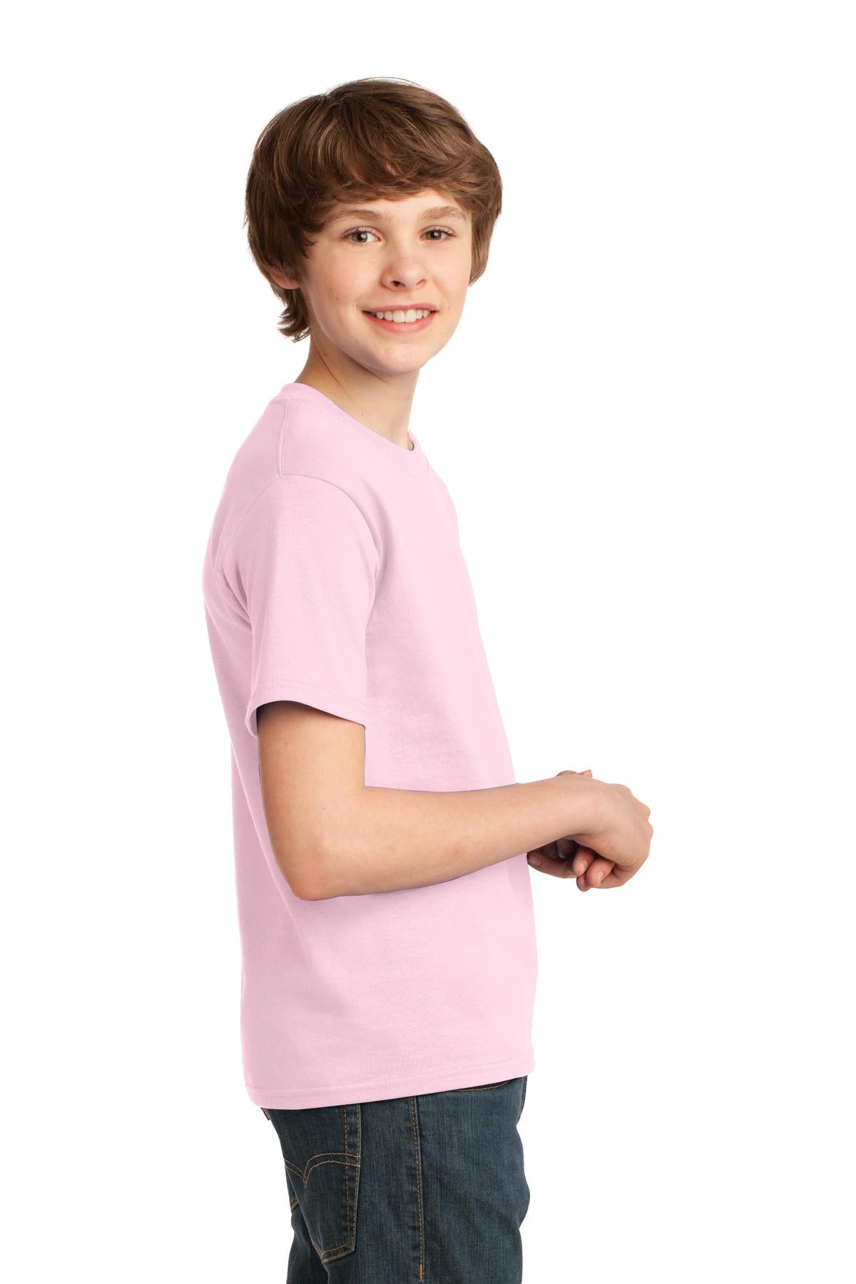 Pale Pink Port & Co Youth Essential Tee. PC61Y