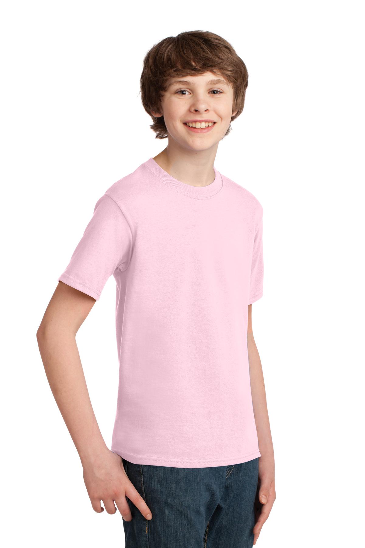 Pale Pink Port & Co Youth Essential Tee. PC61Y