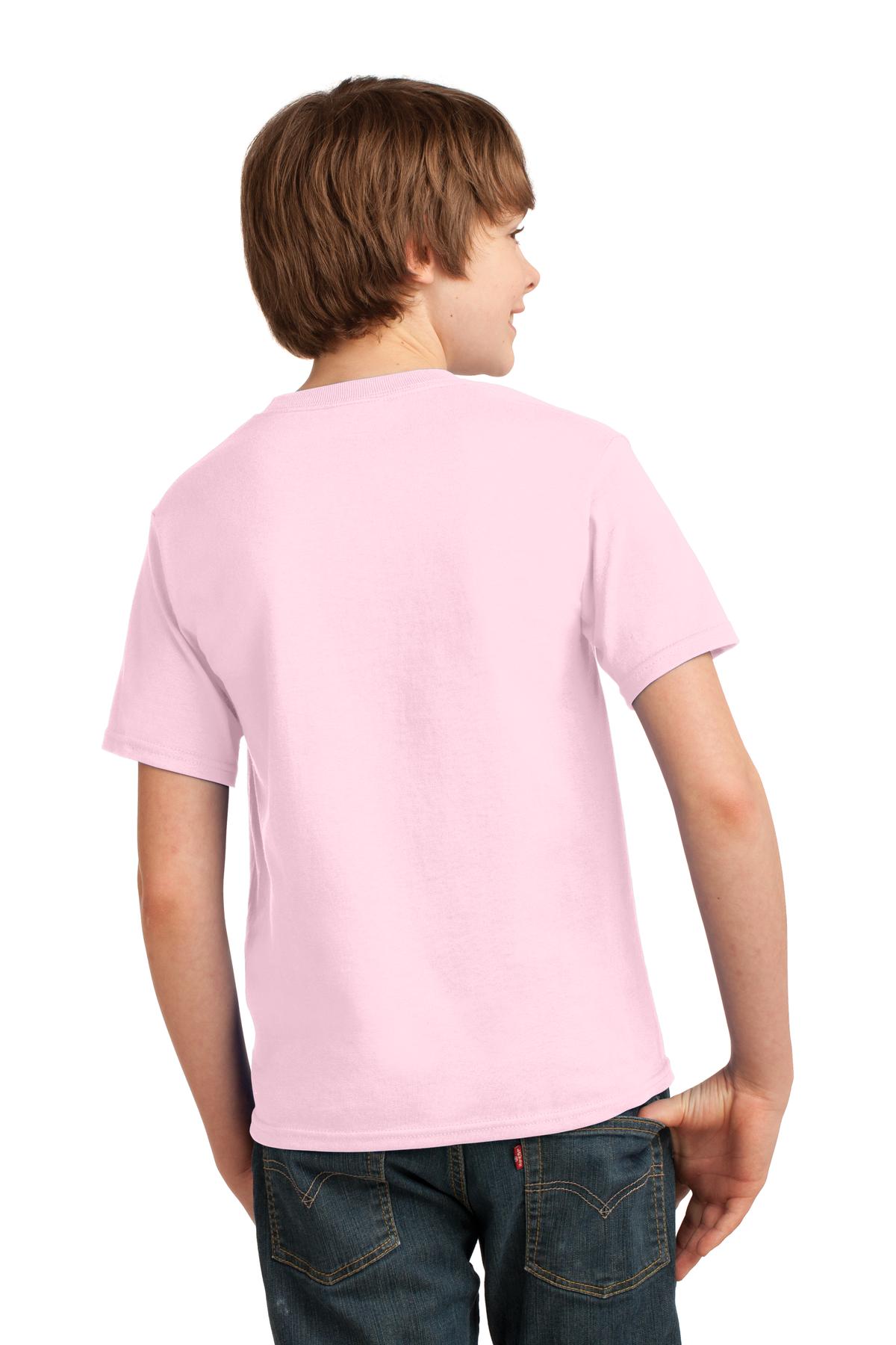 Pale Pink Port & Co Youth Essential Tee. PC61Y
