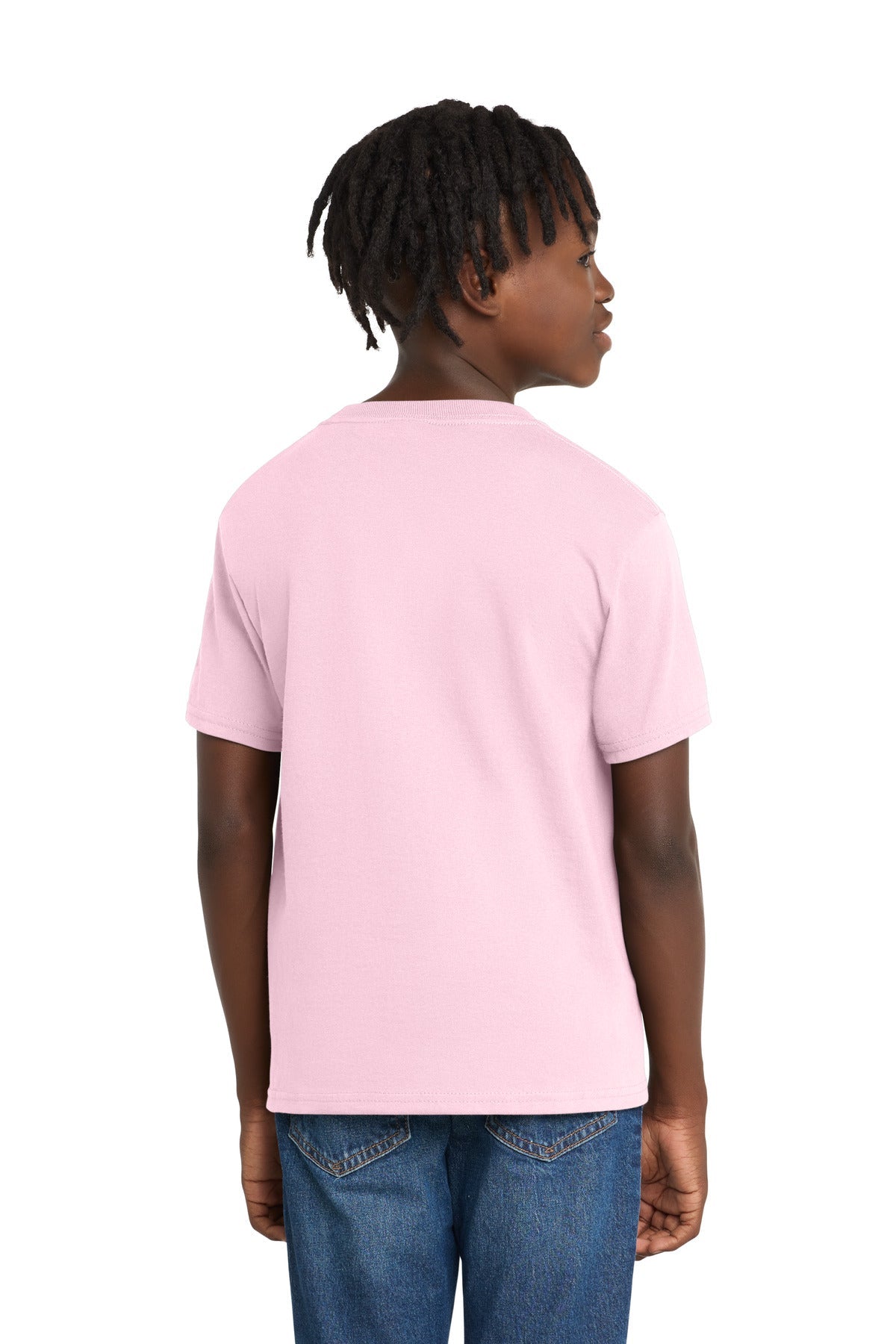 Pale Pink Port & Co Youth Essential Tee. PC61Y